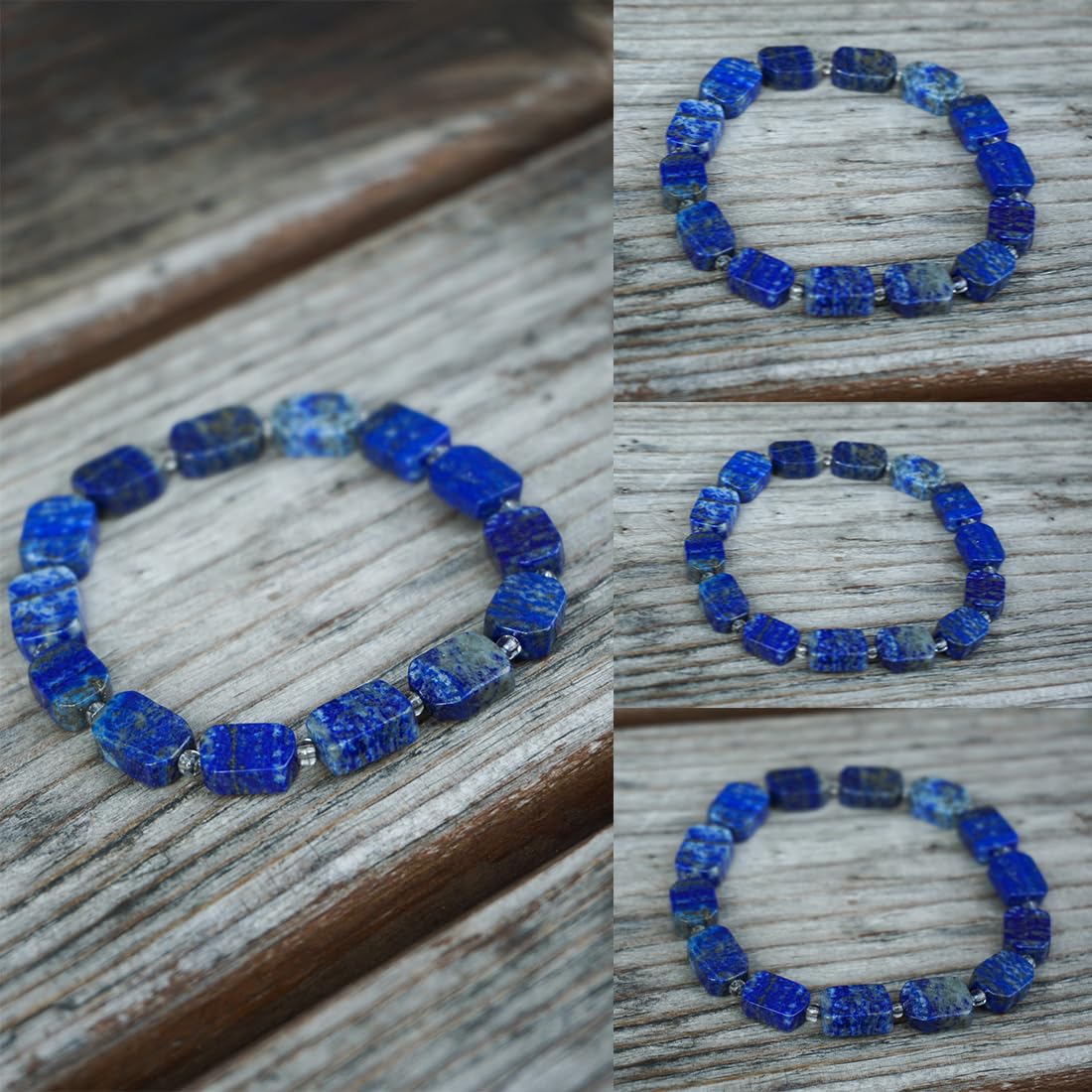 Square Lapis Lazuli Bracelet | Natural Royal Blue 6x8mm Throat & Third Eye Chakra Crystal Gemstone Beads | Handmade Meditation Protection Jewelry | Beading Tool Kit - Fits for 6.5-7.5" Medium Wrist