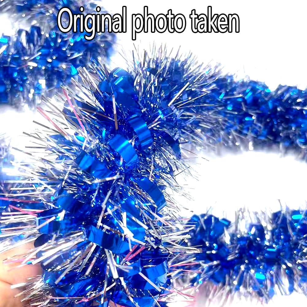 33Ft Long Blue Tinsel Twist Garland Shiny Thick Metallic Foil Xmas Tree Decorations for Birthday Party Christmas New Year Parties Parade Floats and Other Holidays Hanging Decor-(Blue+Silver)