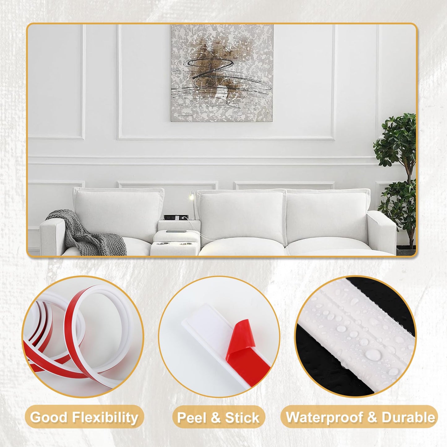 Soengsau Peel and Stick Accent Wall Molding, 9.8FT x 0.78IN Self-Adhesive Chair Rail Trim for Interior Decoration