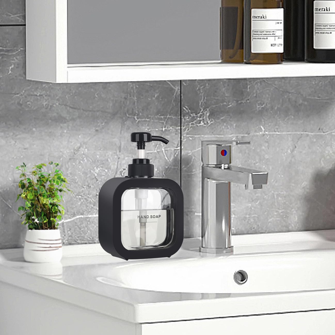 ONECOCOA Hand & Dish Soap Dispenser - Modern Plastic Pump with Labels - Black