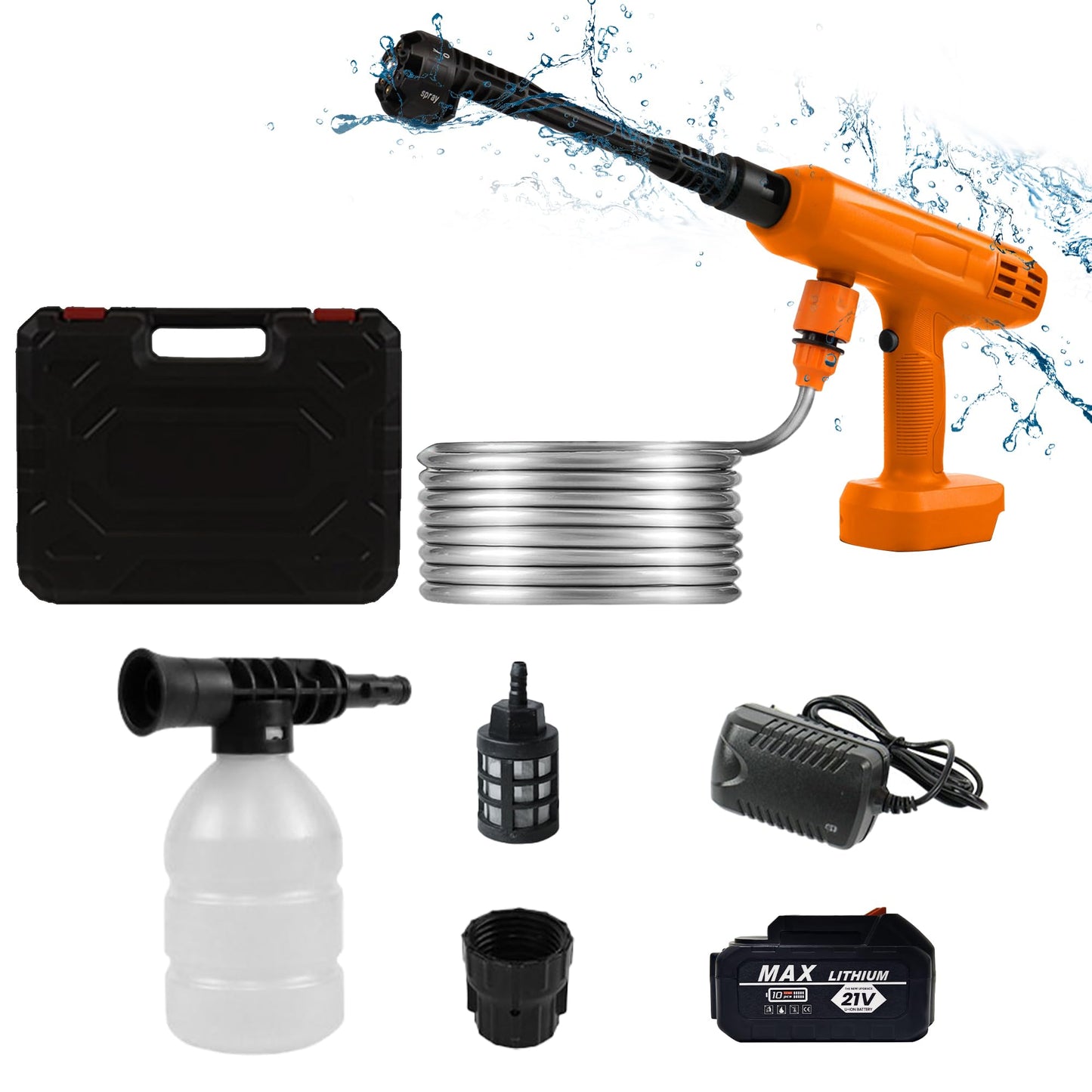 VLAIAN Cordless Pressure Washer,1200PSI Portable Power Washer with 4Ah Battery&Charger,6-in-1 Nozzle,5 Meter Hose,Handheld High-Pressure Car Washer for Cars/Yard/Home/Floor (Orange)