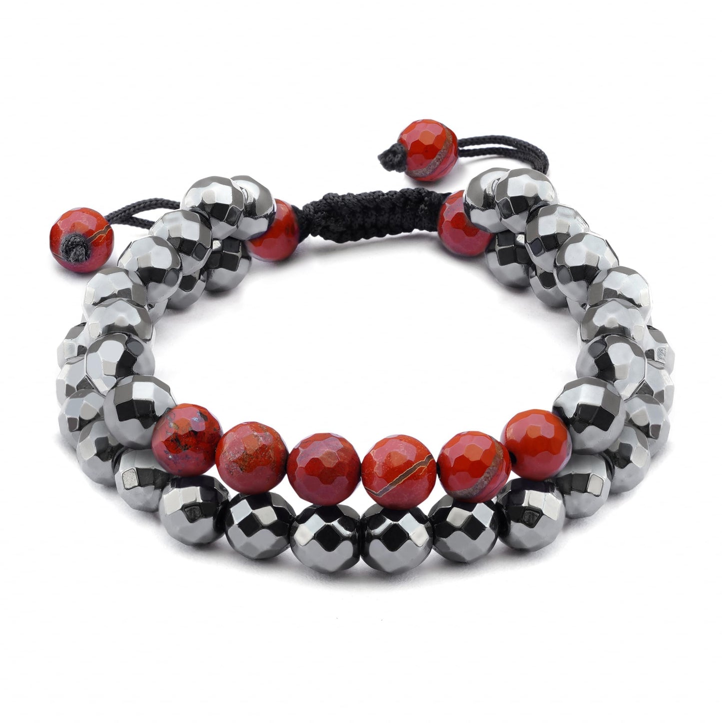 Crystal Bracelet, Hematite & Red Jasper Chakra Healing Crystal Bracelets for Men & Women, Spiritual, Positive Energy & Balance, Handmade 8mm Crystal Beads Adjustable Bracelets by Karma Pledge
