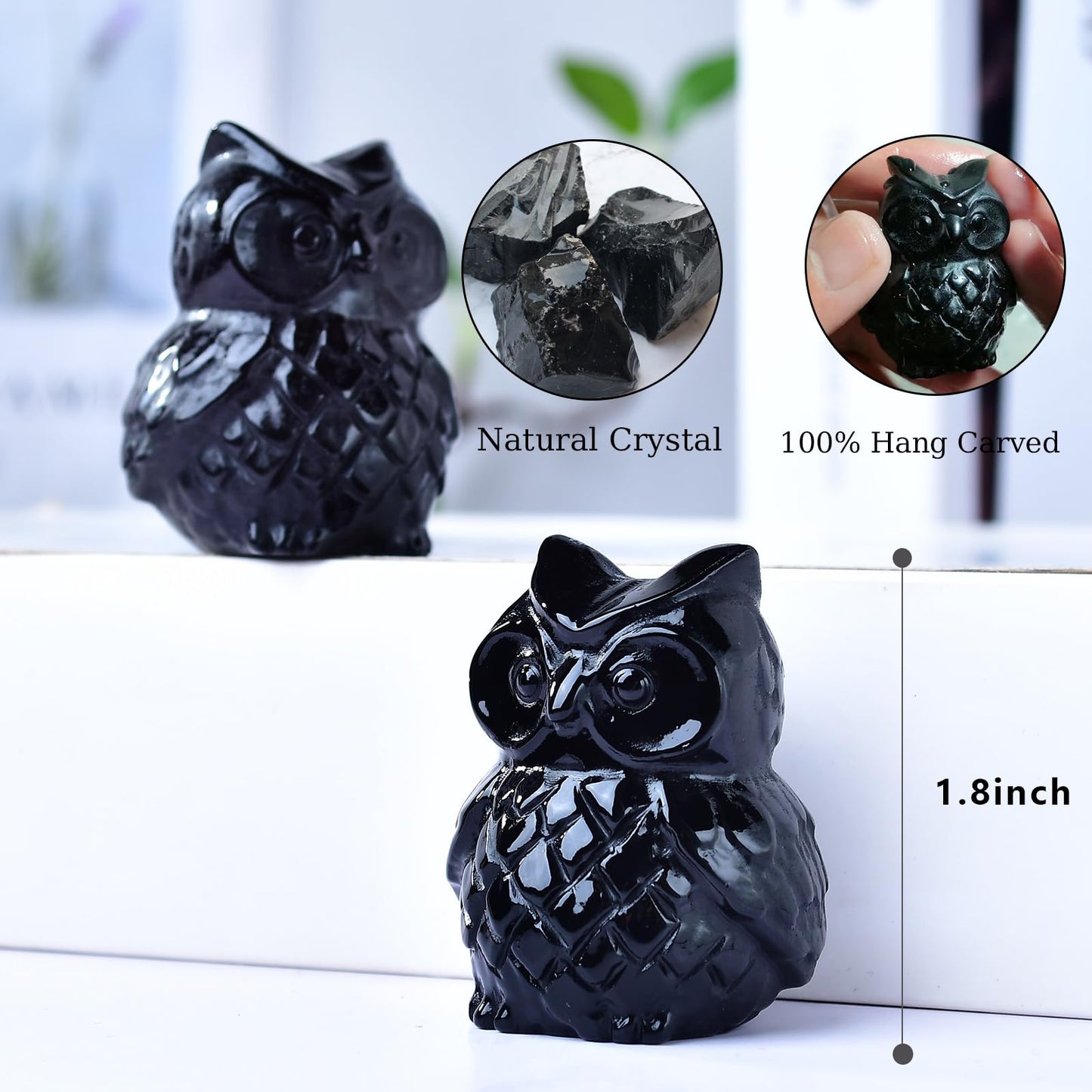 Ytbeoxk 1.9 Inch Black Obsidian Owl Statue, Healing Crystal Cute Decor Figurine, Hand-Carved Gemstone, Bedroom Office Spiritual Gift, Owl Gifts