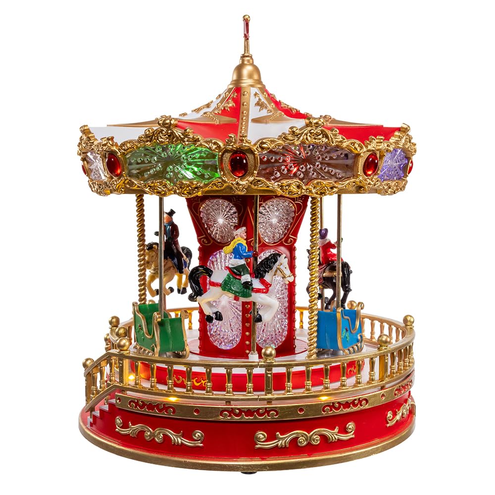 Kurt Adler 11.1-inch Battery Operated Multicolor LED Lighted Musical Santa Carousel with Motion Table Piece