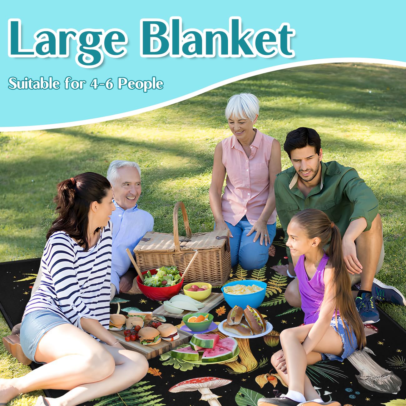 awufncksn Mushroom Picnic Blankets Waterproof Foldable, 60″X80″Thick Three Layer Picnic Mat Outdoor Blanket for Grass,Cute Beach Blanket Sandproof Picnic Accessories for Camping Party Park Hiking