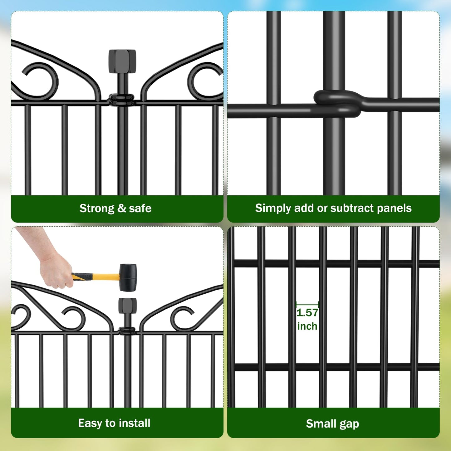 Garden Fence 12 Panel - 30in H x 23.6ft L, No Dig Rustproof Metal Tall Animal Barrier for Dogs Rabbits, Decorative Outdoor Border for Yard, Patio, and Flower Beds
