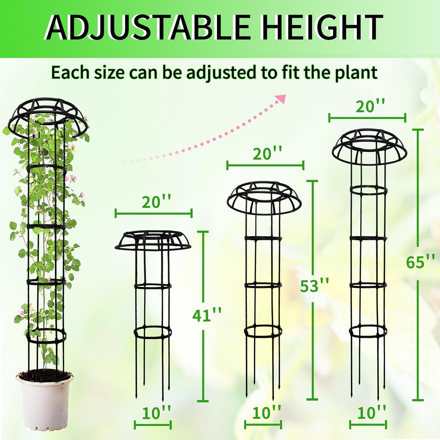 65-Inch Garden Trellis for Climbing Plants,Heavy-Duty Metal Obelisk with Mushroom Top,Stable Support for Potted Clematis,Tomato,Cucumber,Rose,Pea & Vine