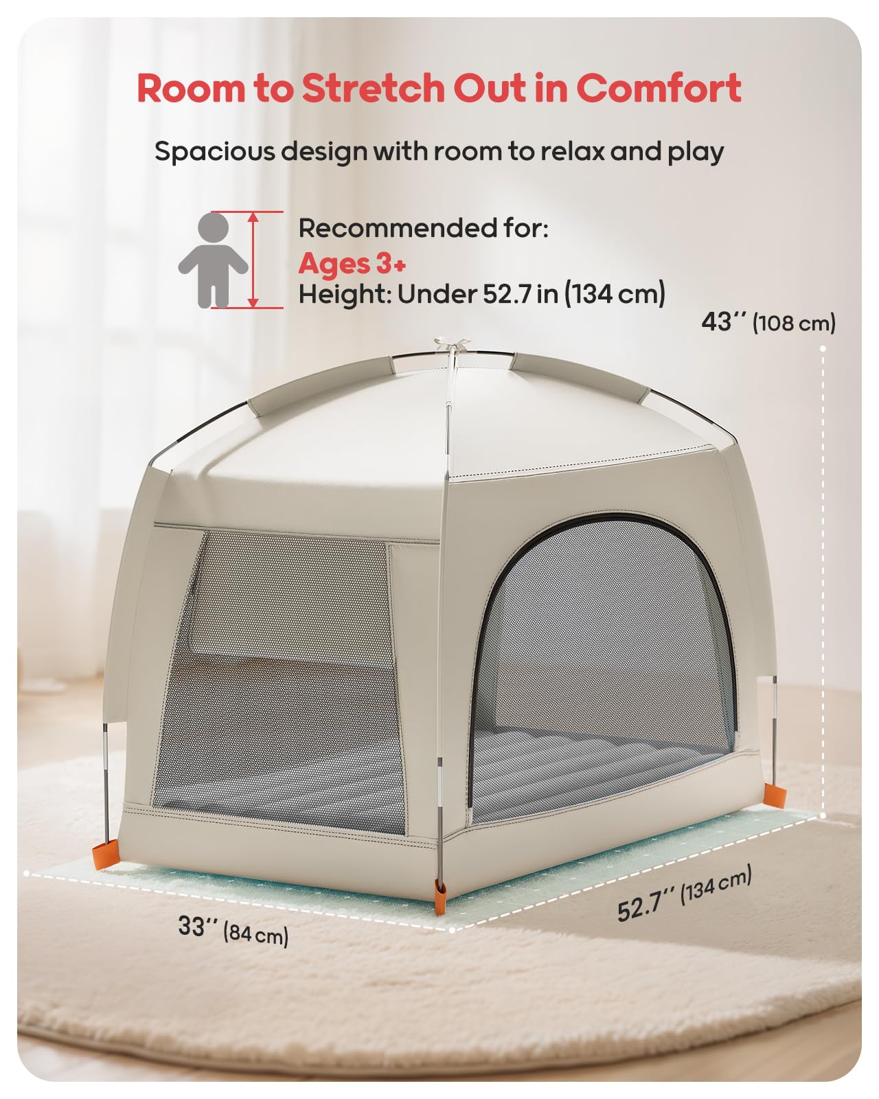 QPAU Inflatable Toddler Travel Bed with Tent – Lightweight Blow Up Kids Air Mattress with Hand Pump – Indoor & Outdoor Portable Sleeping Solution for Camping, Travel, Home, Grandma’s – Ages 3+