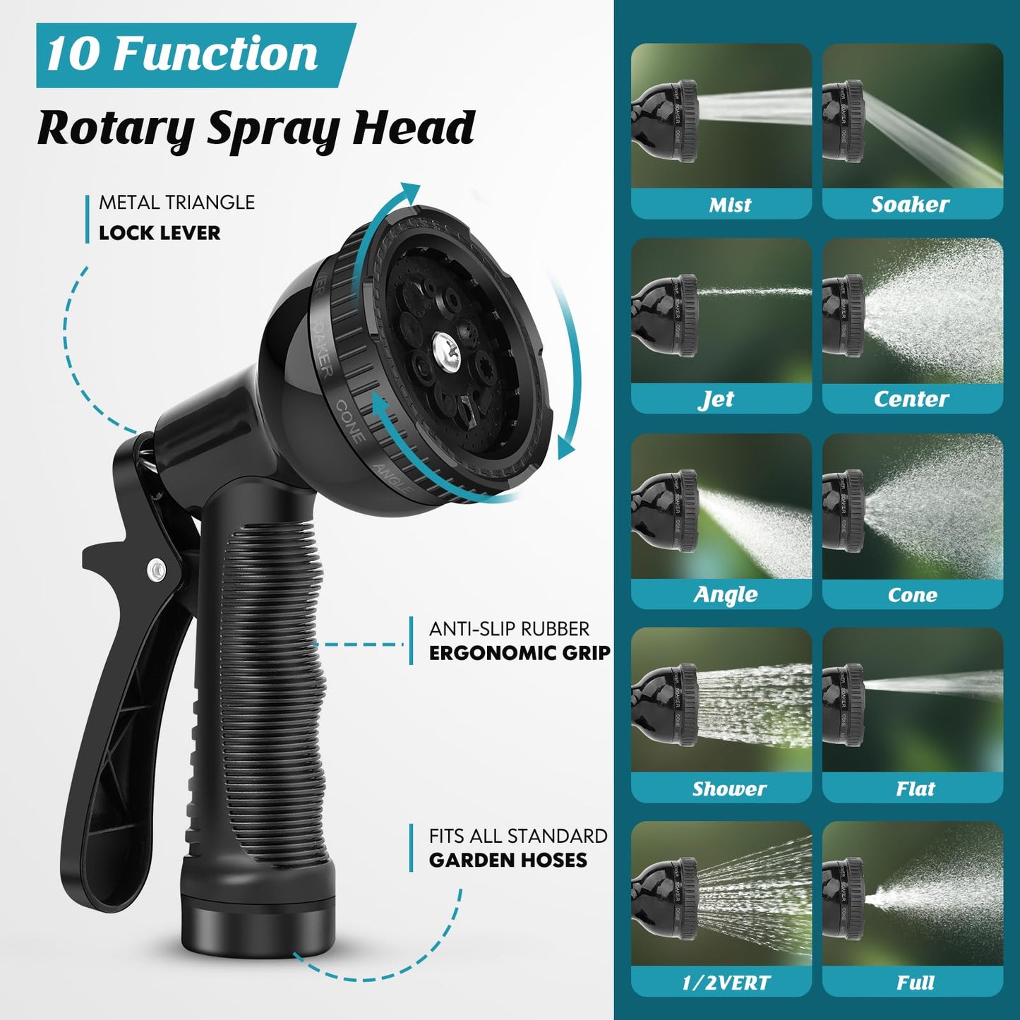 Itsonestep Garden Hose 100ft, 3/4" GHT Non-Expanding Water Hose Lightweight, Flexible Garden Hose with 10 Function Nozzle, Kink-Free, Sturdy, High-Pressure, Abrasion Resistant Hoses for Yard, Garden