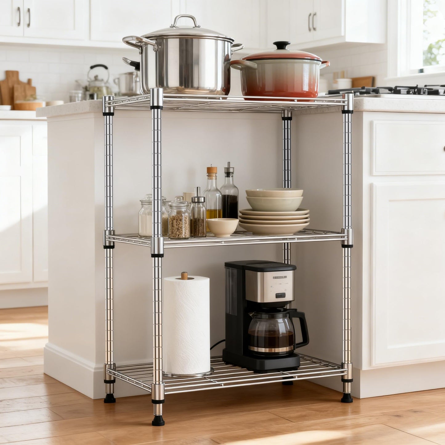 M MZG 450 lbs Wire Storage Shelving 3-Tier Utility Shelving Unit Steel Organizer Wire Rack for Home,Kitchen,Office,Chrome(11.8" D x 17.7" W x 26.4" H)