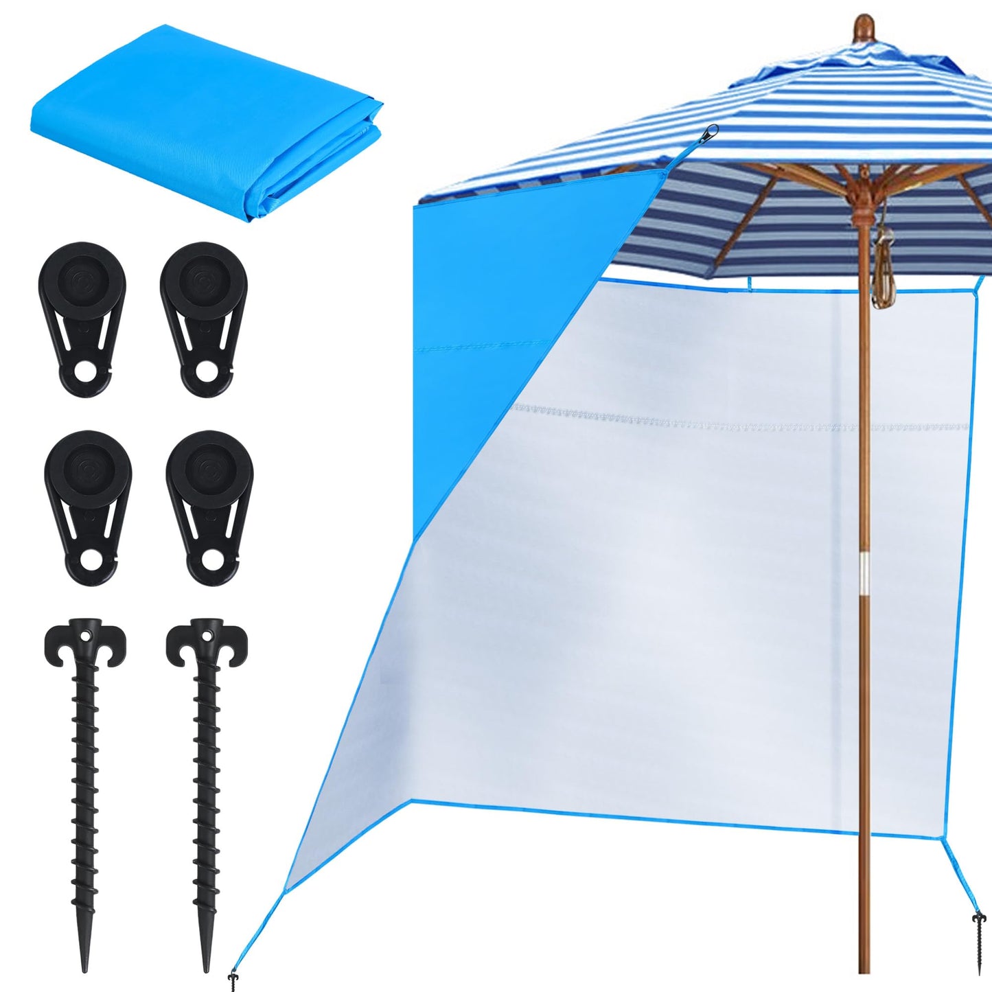 Bylion Large 5.9 x 9.8ft Umbrella Side Shade-UPF50+ Sidewall Accessory for Portable Beach Umbrella Removable Shelter Wall to Block Sun, Wind, & Rain - Waterproof SunWall for Universal Canopy Sunshade