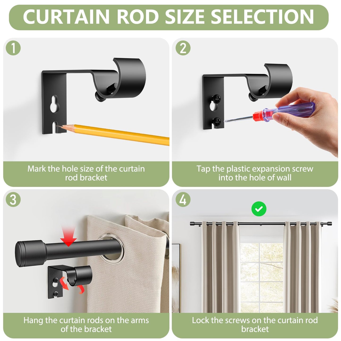 5/8” Diameter Curtain Rods 30-90 Inch, for 30-84 Inch Windows, Adjustable Splicing Black Curtain Rods for Windows with Brackets, Window Rod Long Small Curtains Rod