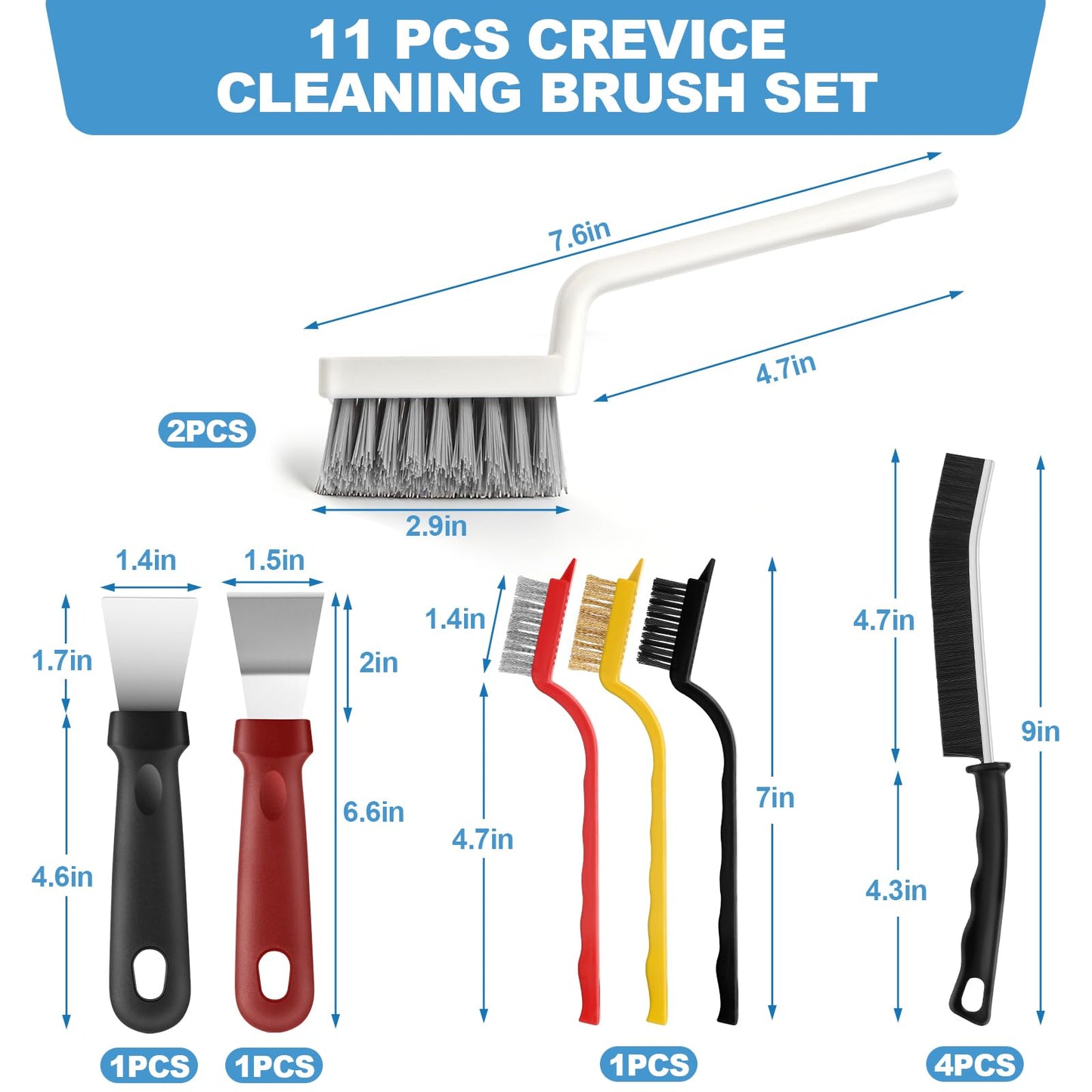 JiedHiur 11Pcs V-Shaped Grout Cleaning Brush Set, with Stiff Bristles Crevice Cleaning Brush and Steel Scraper, Cleaning Supplies for Cleaning Bathrooms, Kitchens, Tiles and Windows