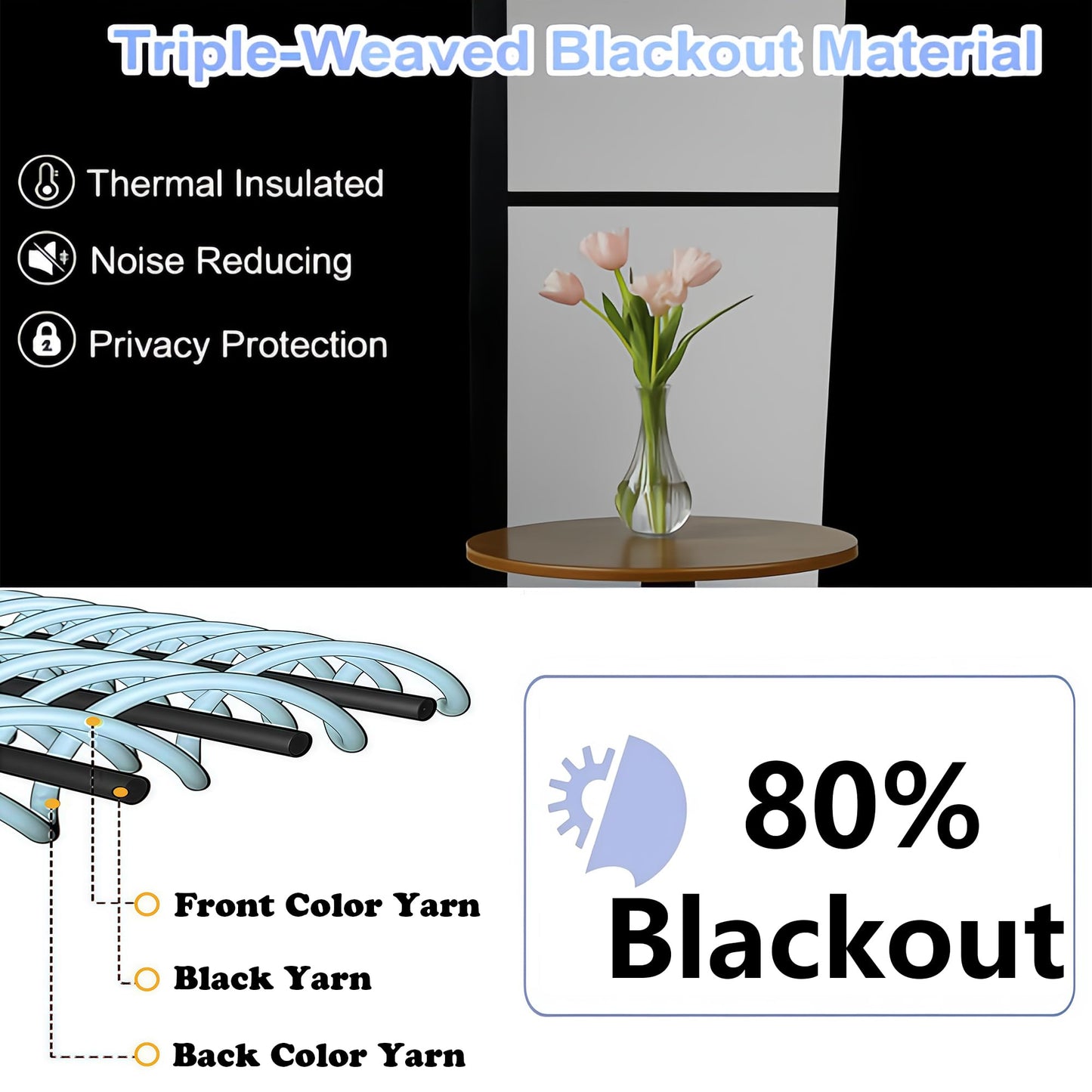 Simplebrand Halloween Black Blackout Curtains for Bedroom 63 Inch Length 2 Panels Set, Grommet Solid Thermal Insulated Black Out Curtains, Room Darkening Energy Saving Window Drapes, W40 x L63