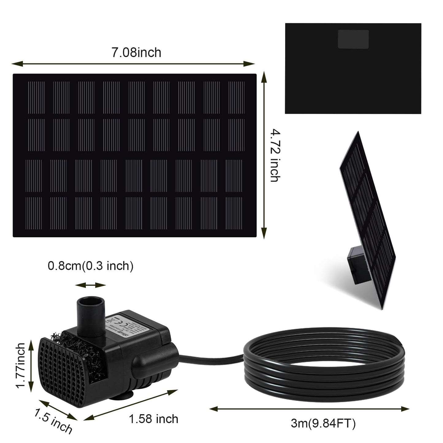 Solar Water Fountain for Bird Bath with Seperate Solar Panel 2W,Solar Fountain Pump for Pond,Water Feature Solar Water Pump