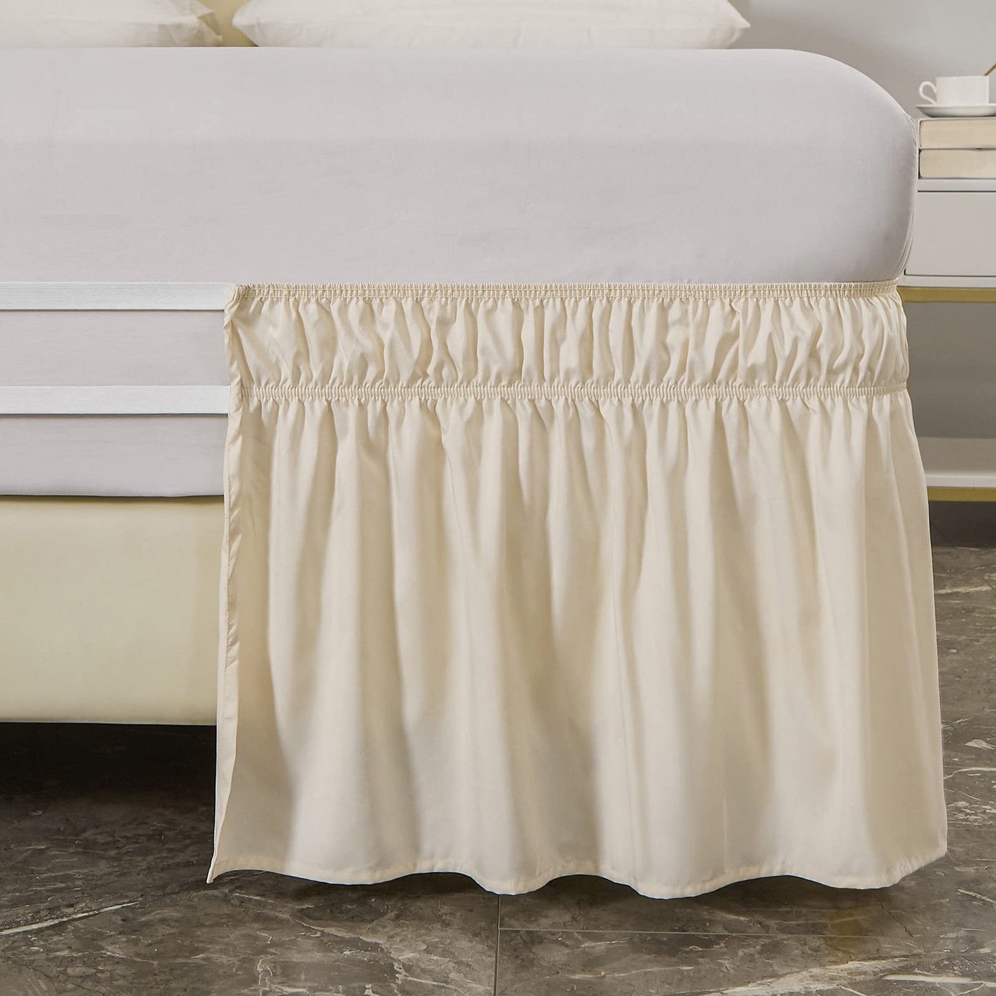 MEILA Wrap Around Bed Skirt Three Fabric Sides Elastic Dust Ruffled 16 Inch Tailored Drop,Easy to Install Fade Resistant-Beige, Queen/King