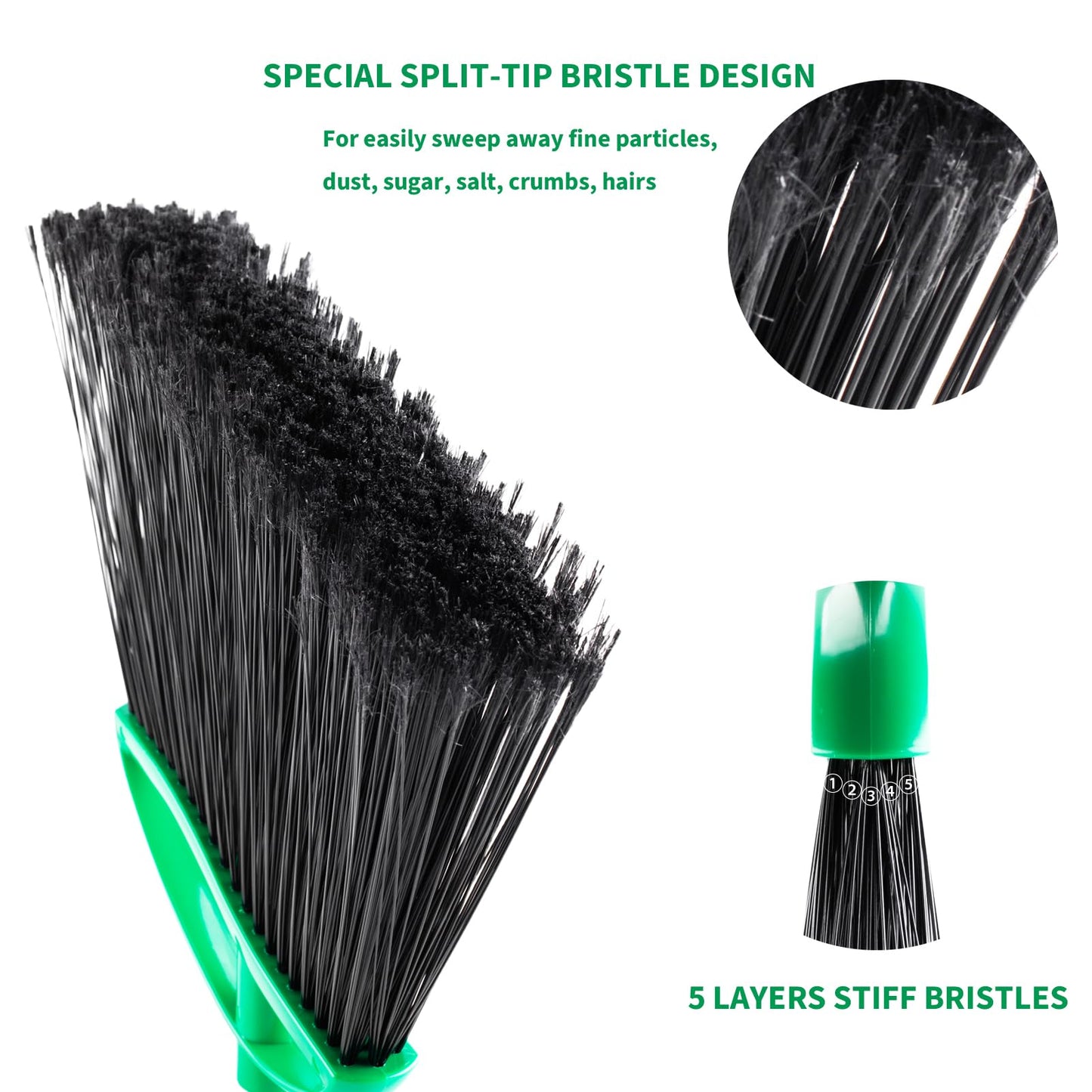 HileSwan 2 Pack Heavy Duty Brooms, 55" Long Handle Indoor Outdoor Angle Broom Set, Household Commercial Floor Cleaning, for Sweeping Home, Kitchen, Deck, Garage, Patio - Green