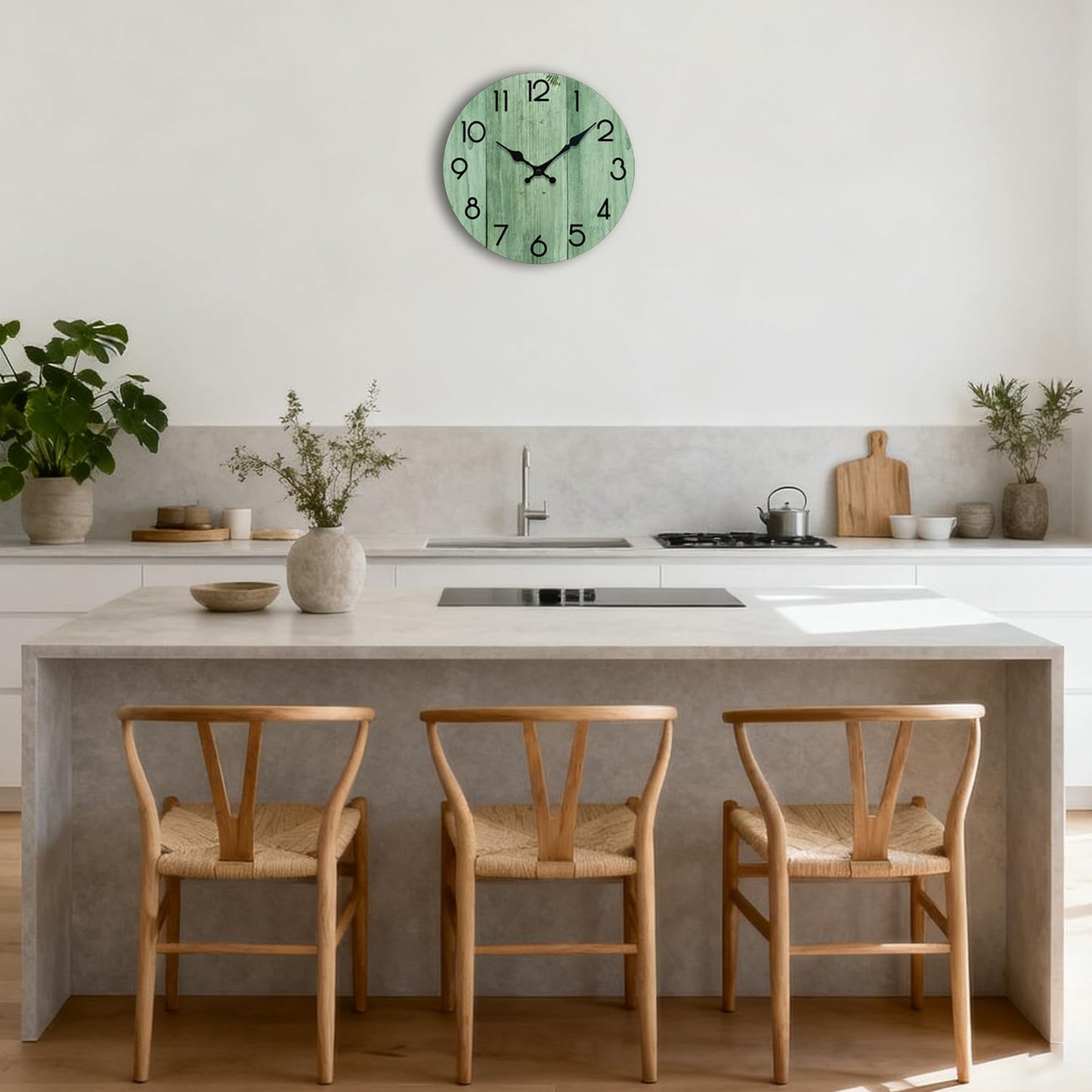 TGHHPC Wall Clock, Modern Wall Clocks Battery Operated, Silent Non Ticking Clock Decorative for Living Room, Office, Home, School 8 Inch (Light Green)