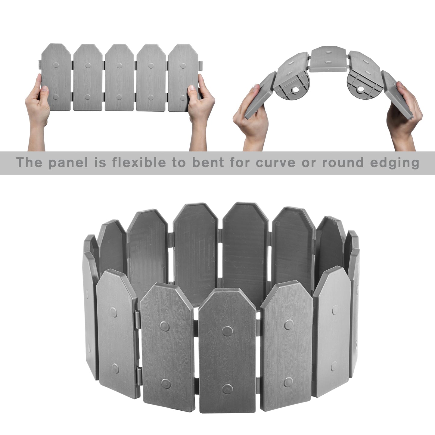 Evelyne Garden Border Edging: Wooden Grain Fence Dog Ear Design - Landscaping Fence Liner Lawn Edge Barrier - Decorative Lawn Landscape Panels Elements -Landscaping Edging (Gray, 10ft.)