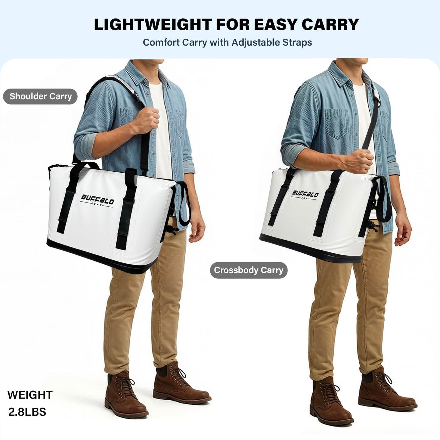Buffalo Gear Fish Cooler Bag – 24Qt Seamless Insulation Kill Bag, Keeps Ice Cold Up to 36 Hours, Foldable & Waterproof with Rod Attachment Straps & Gear Loops, White
