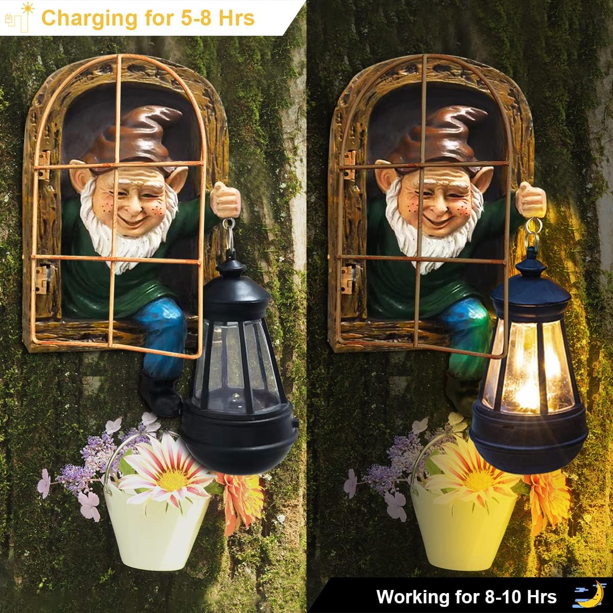 REYISO Gnomes Outdoor Garden Statues Gifts Mothers Day Summer Decor Whimsical Fairy Garden-10 Inch Elf Outdoor Tree Hugger Statues- Tree Face Sculpture, Yard Art Patio,Fence,Lawn,Wall Gnomes Ornament