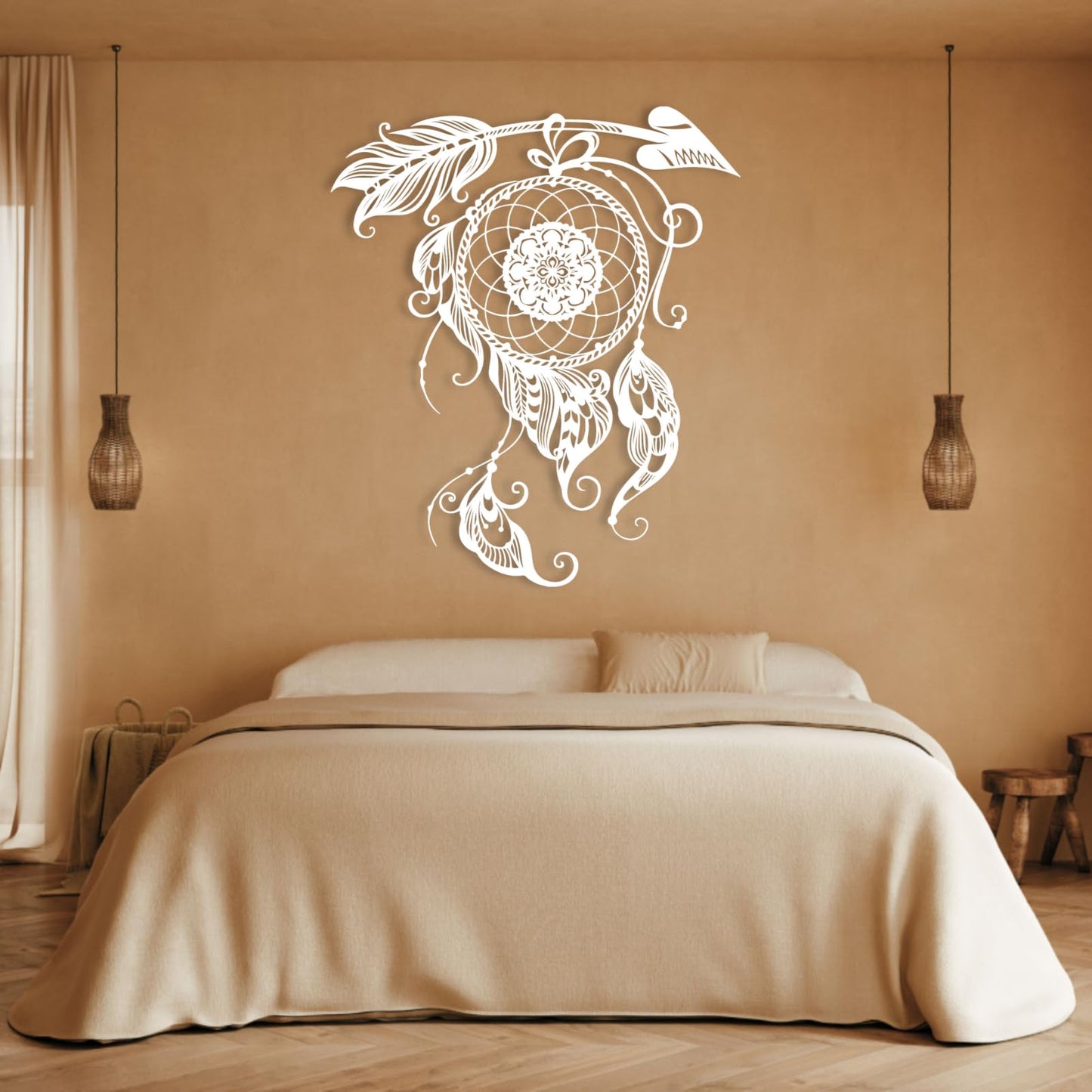 Metal Wall Art Dream Catcher Decor, Dream Catcher Wall Decor Large, Boho Wall Decor, Boho Dream Catcher, Dream Catcher Design, Metal Wall Decor, Interior Decor (White, 18.5"x22"/47x55cm)