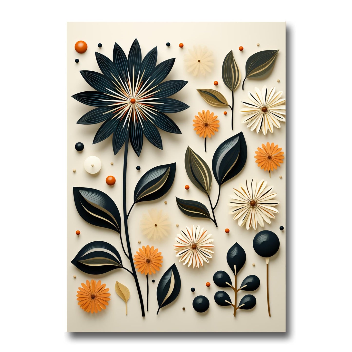 Scandinavian Folk Art, Black and Beige Abstract Botanical Wall Art for Scandinavian Home Decor, Decor Poster, Art Print