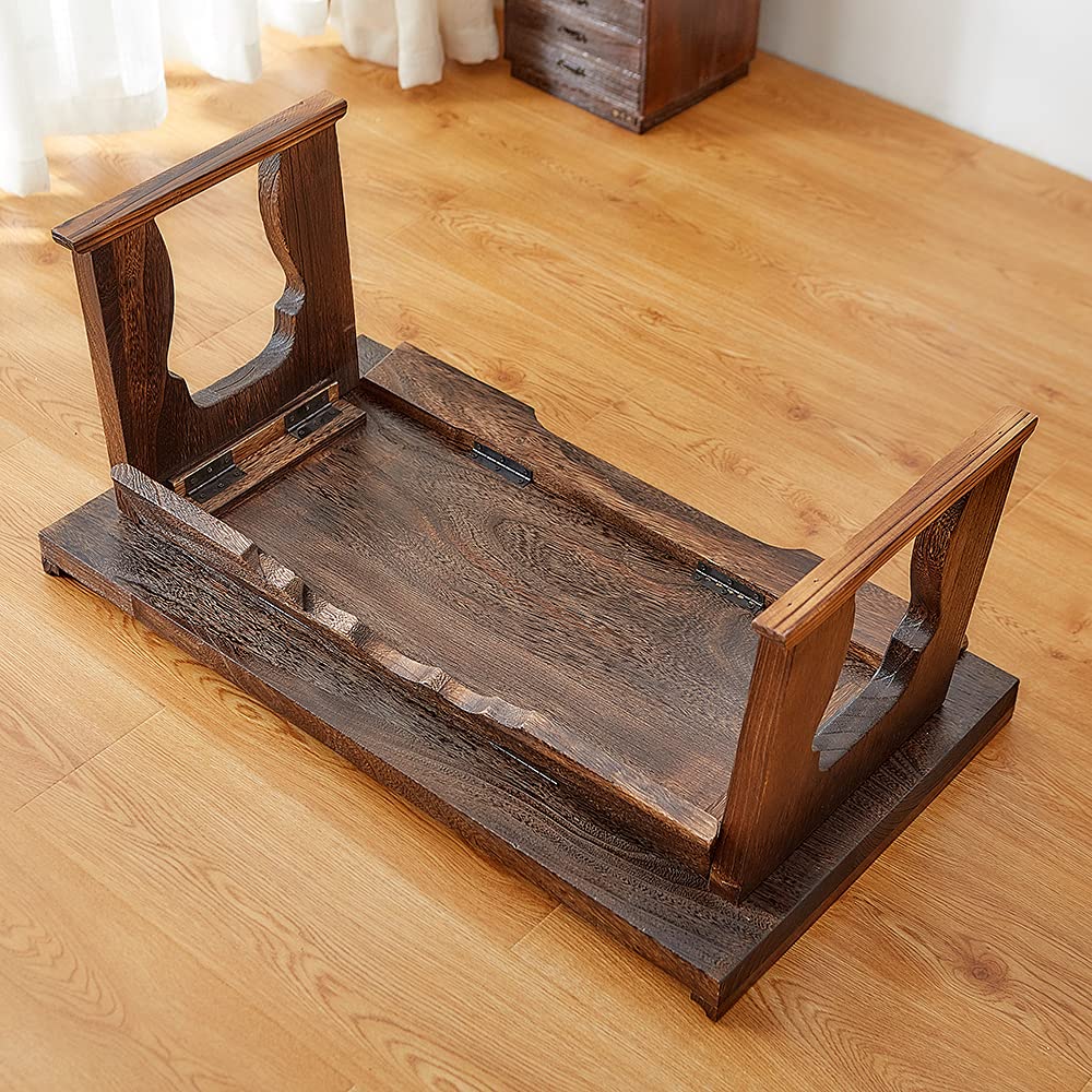 SINOBEST Foldable Wooden Laptop Desk, Breakfast in Bed Serving Tray, Japanese Floor Table for Tea & Coffee, Portable Antique Meditation Altar (23.6”x13.4”x10.6”)