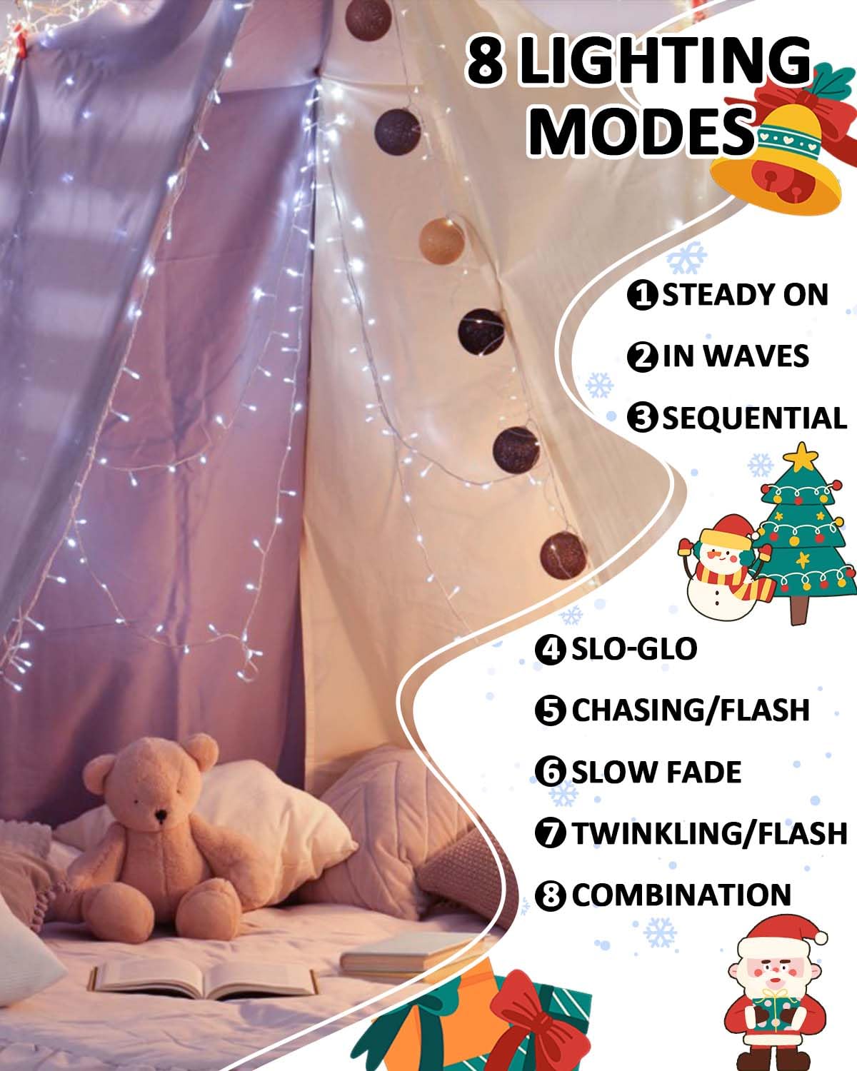 2 Pack String Lights Battery Operated with Timer, 66FT 200 LED Waterproof Battery Twinkle Lights, 8 Modes Fairy Light for Indoor & Outdoor Party Bedroom Porch Tree Christmas Decorations (Cool White)