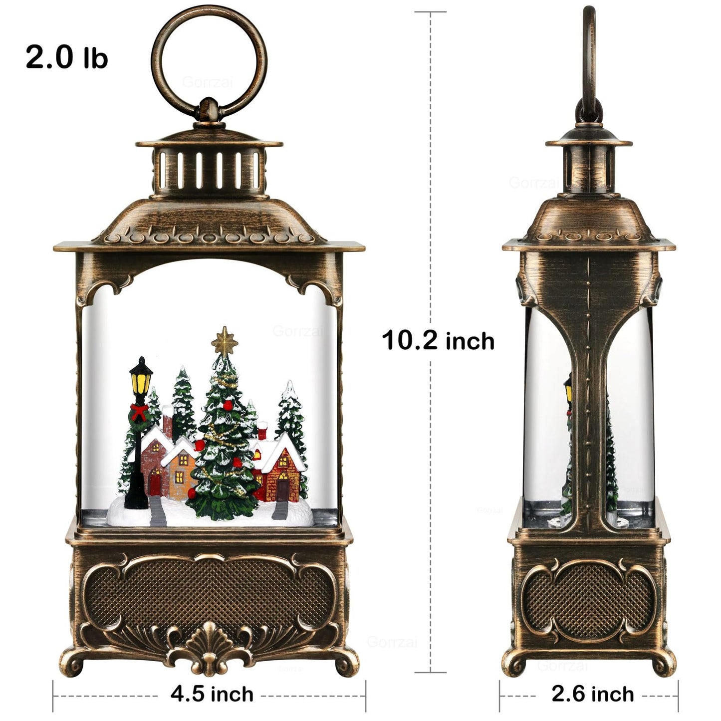 Gorrzai Christmas Snow Globe Lantern with Music Timer Swirling Glitter, Lighted Christmas Decorations Indoor Light Up Musical Lantern Holiday Decor Gift, Forest House Scene, USB or Battery Operated