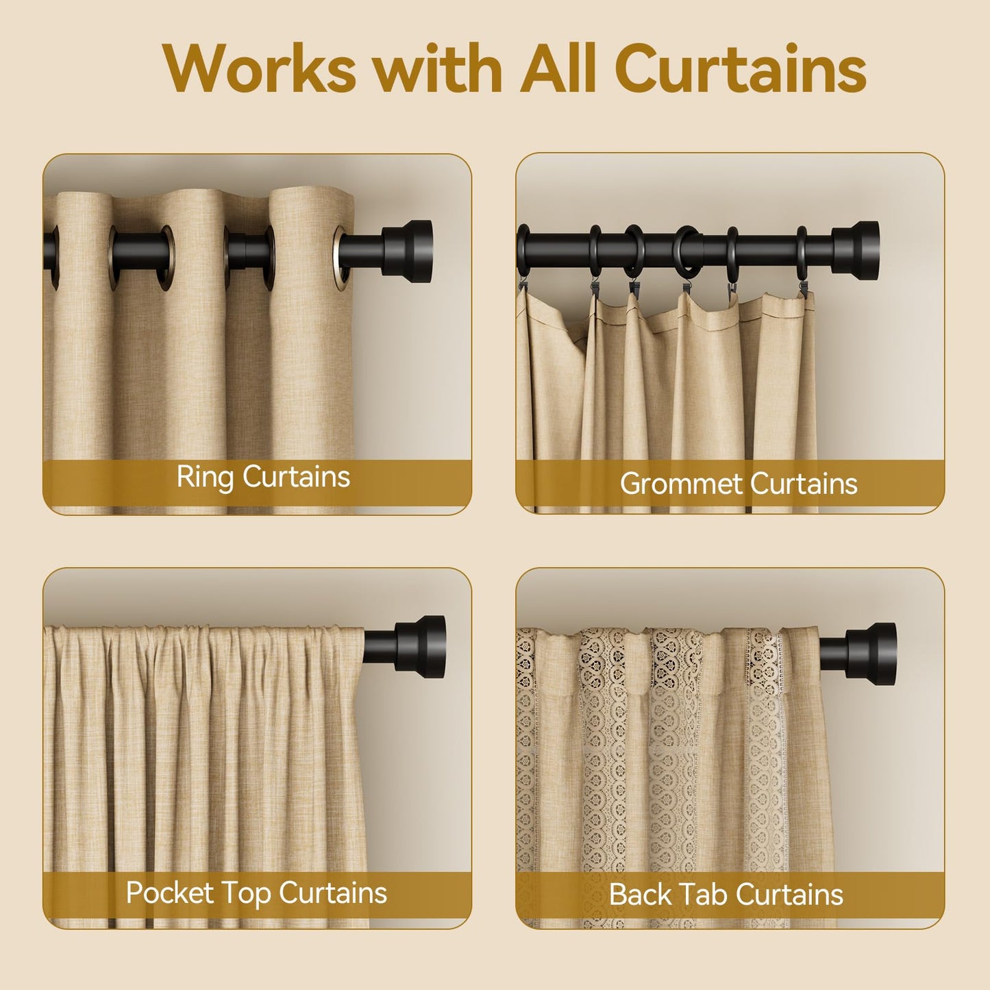 YaFex Curtain Rods 32-144 Inch, Heavy Duty 1 Inch Adjustable Curtain Rod for Windows, Black Extra Long Window Treatment Rods, Modern Design, Easy Installation