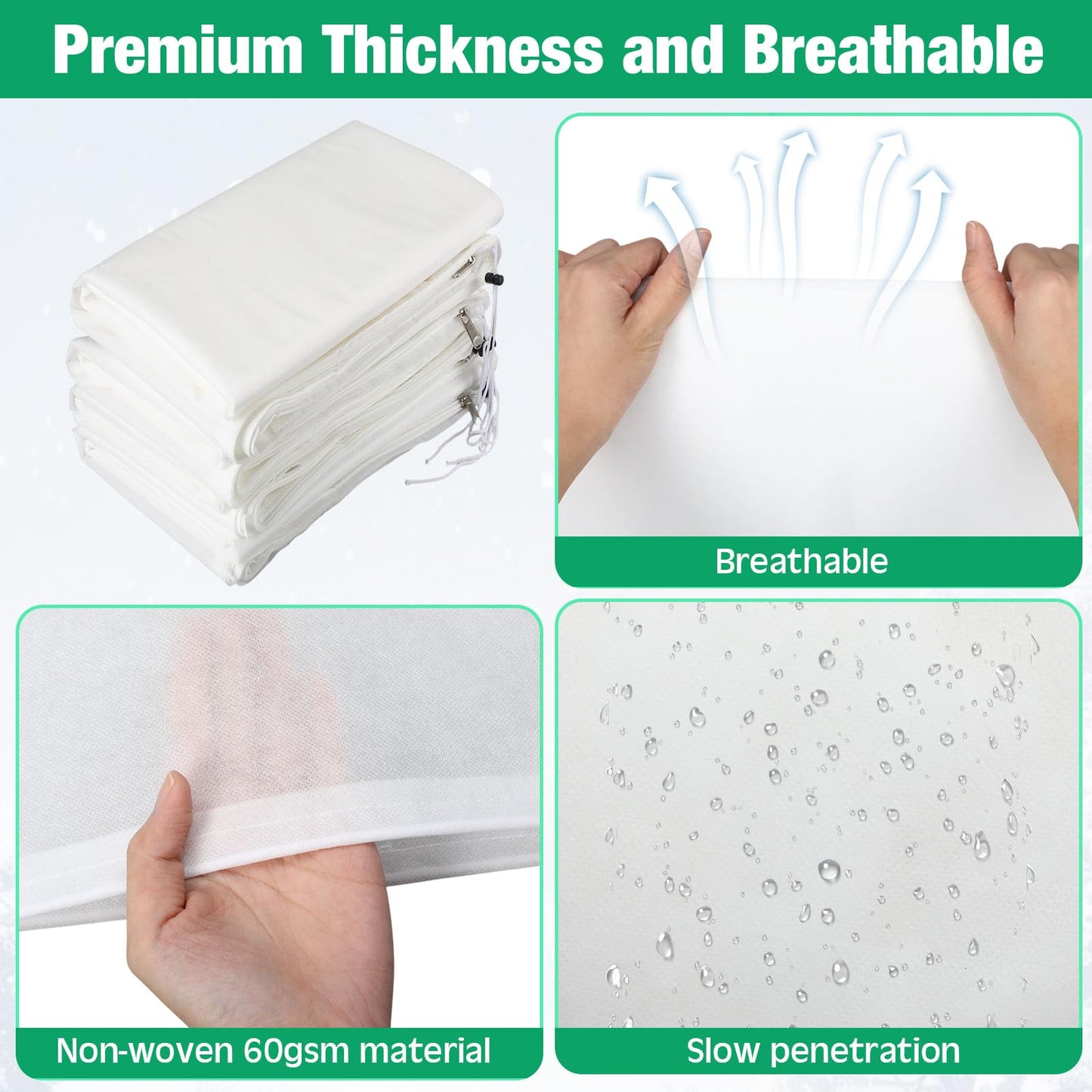 Vincreem 4 Pcs Plant Covers Freeze Protection 35.4" x 59" Winter Frost Blankets for Outdoor Plants with Zipper Drawstring Frost Cloth Freeze Covers Warm Shrub Jacket for Fruit Tree Potted(White)