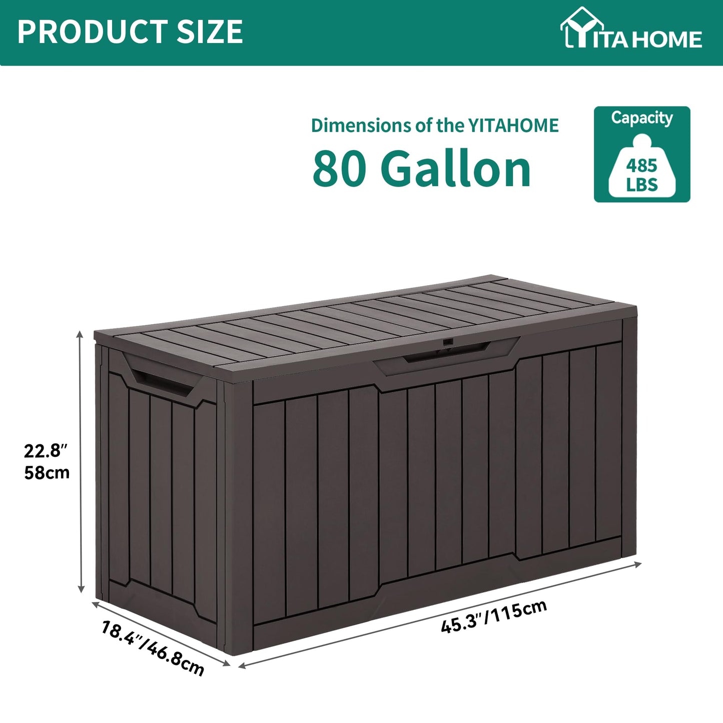 YITAHOME 80 Gallon Outdoor Storage Box, Large Water Resistant Resin Deck Box, Indoor Outdoor Lockable Storage Container for Patio, Garden, Cushions, Tools, Equipment (Dark Brown)