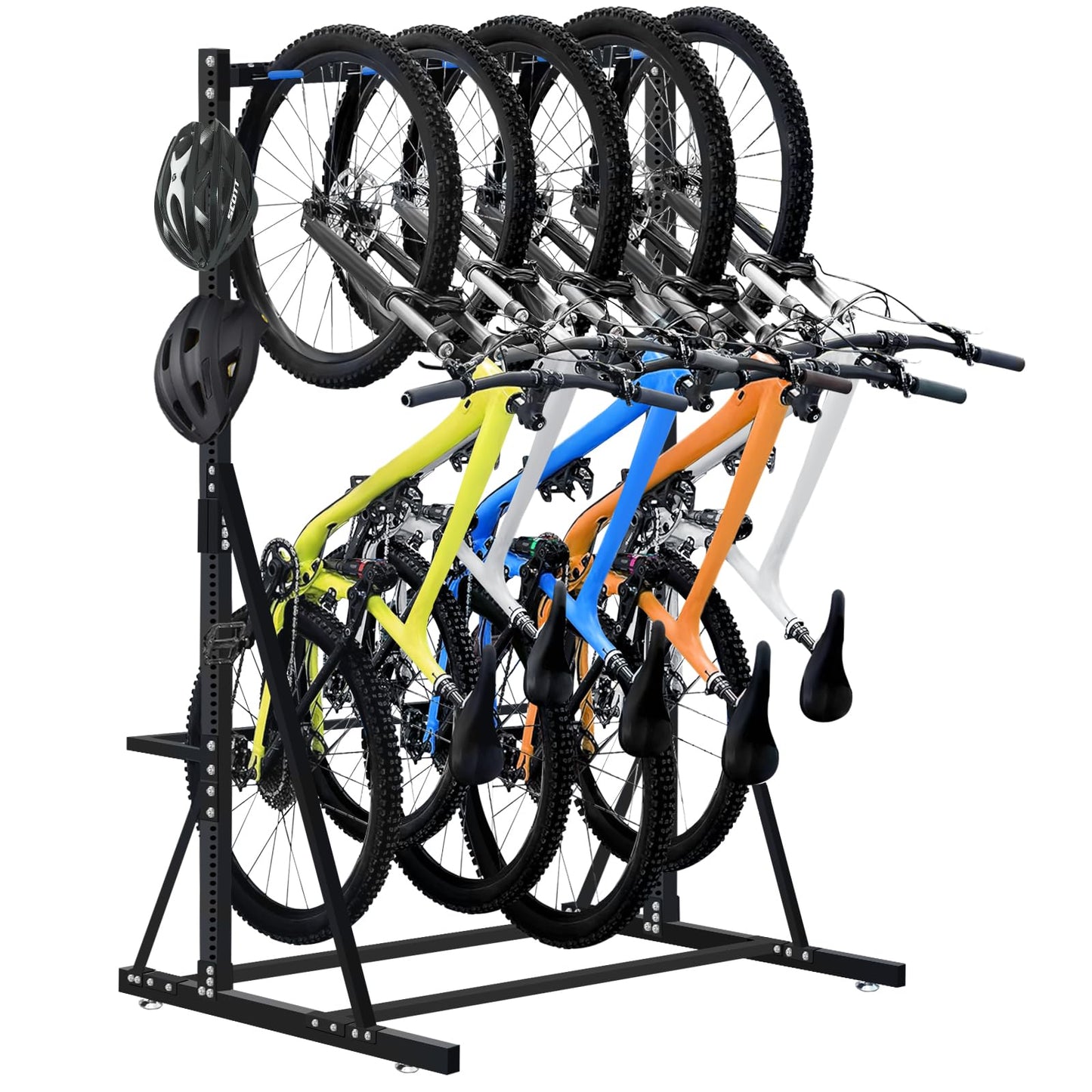 ZUIWAN Freestanding Bike Rack - Heavy Duty 5-Bike Vertical Stand, Width: 53 Inches,350lb Capacity Garage Storage Organizer,Black