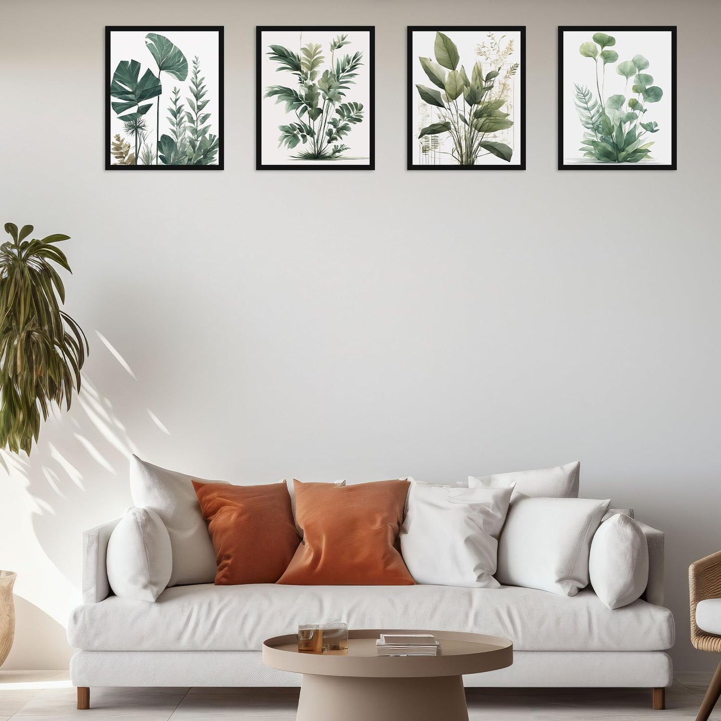 Nilem Design Botanical Wall Art Prints Set of 4 (8"x10") – Unframed Minimalist Leaf Posters in Green Tones – Plant Wall Decor for Bedroom, Living Room, Bathroom, or Office