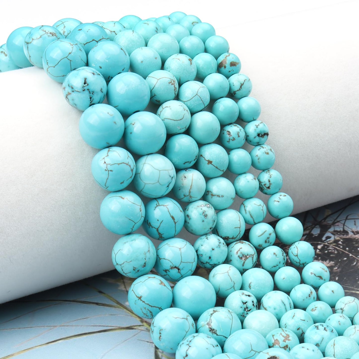 Siomia 60pcs 6mm Natural Blue Turquoise Gemstone Beads Energy Healing Crystal Round Loose Stone Beads for Jewelry Making, DIY Bracelets Necklaces