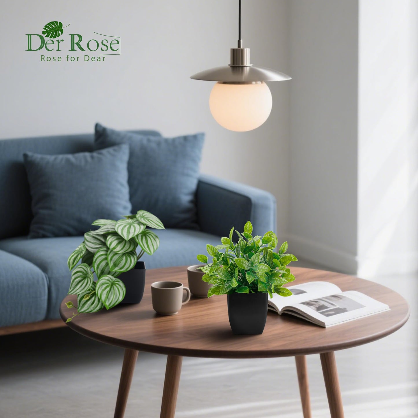 Der Rose 6 Pack Fake Plants Small Artificial Plants in Black Pots for Home Office Desk Bathroom Aesthetic Farmhouse Room Decor Indoor