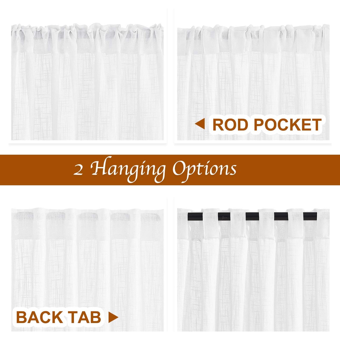 NICETOWN White Linen Sheer Curtains and Drapes 84 inches Long, Rod Pocket & Back Tab semitransparent with Light Through Vertical Window Treatments for Sliding Glass Door & Living Room, 52"W, Set of 2