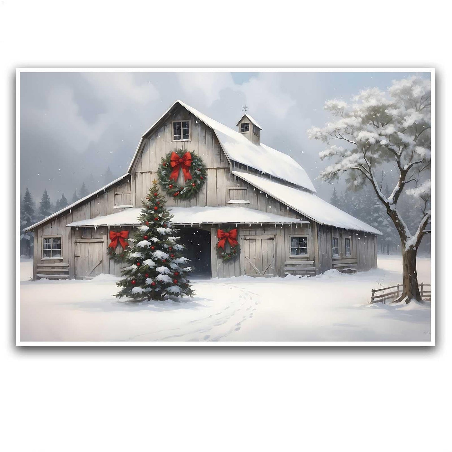 Canvas Wall Art Weathered Barn Christmas Canvas Modern Farmhouse Decor Modern Farmhouse Wall Art Rural decor Seasonal Decoration 20x30in-UnFramed