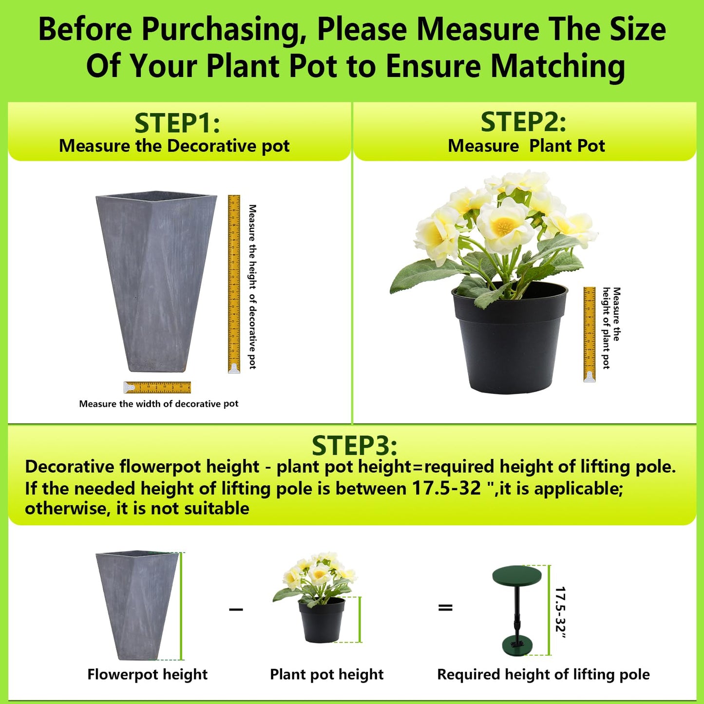 Axcoix Adjustable Height Plant Risers for Inside Pots, 12-21" Planter Inserts for Large Pots, Planter Lift Insert for Tall Square Round Taper Planters (6" 8" 10" Base or Top)