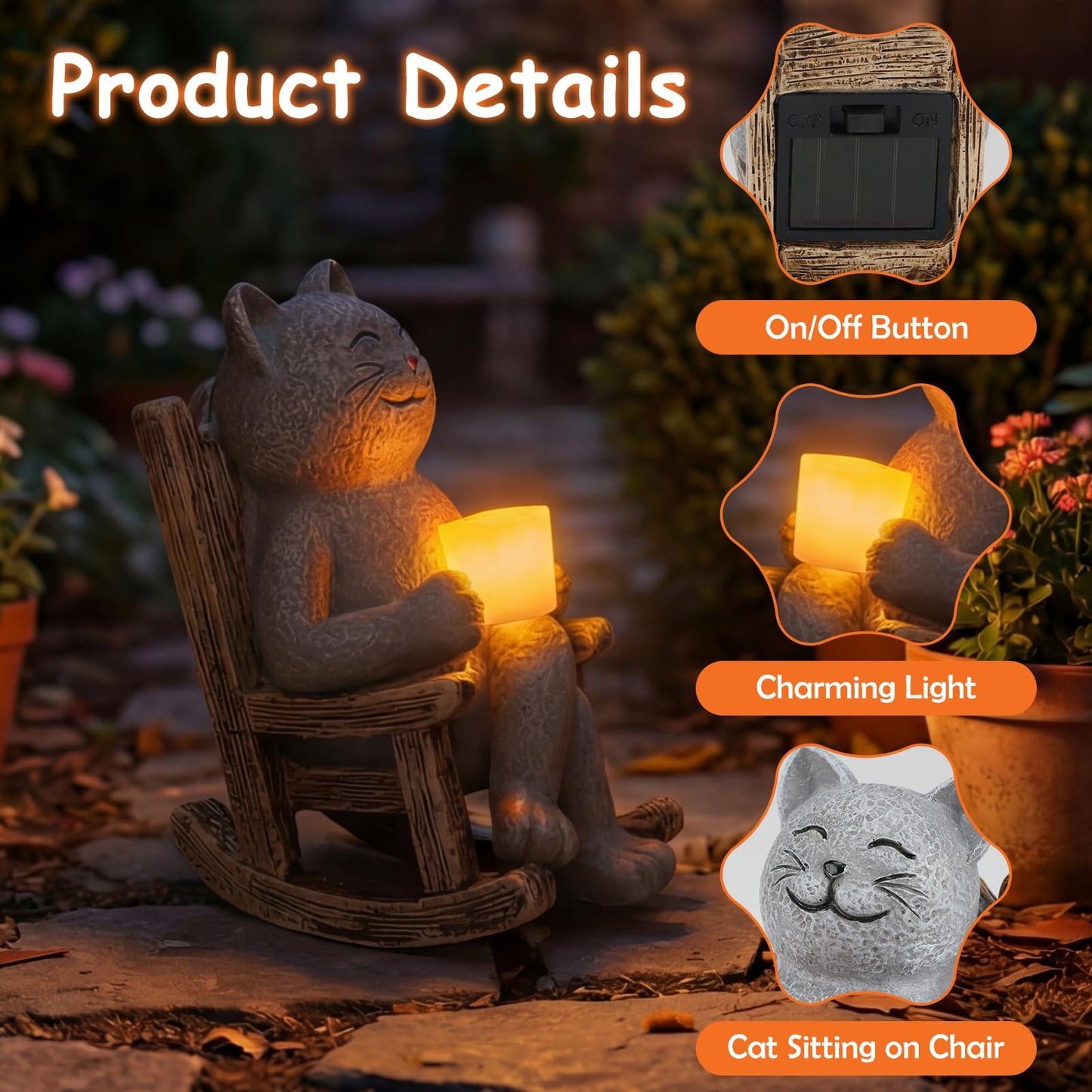 Lyeasw Cat Solar Garden Statues - 4inch Outdoor Decor for Patio, Lawn, Yard, Porch- Miniature Cute Cat Outdoor Figurine with LED Lights - Housewarming Birthday for Women, Mom, Cat Lovers