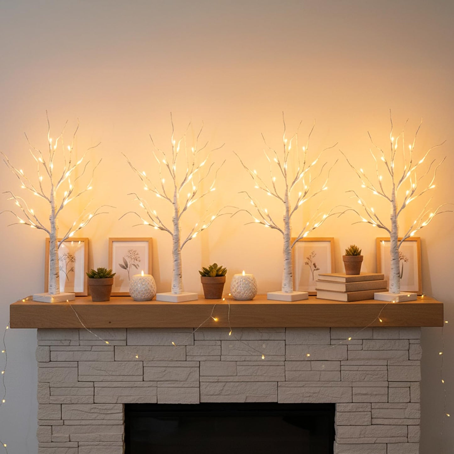 EAMBRITE Home Decorations Light Up White Birch Tree Indoor Christmas Decor, 4 Pack Battery Operated/USB Lighted Tabletop Money Tree Lamp Led Lights Xmas Wedding Centerpiece Table Room (2 Ft)