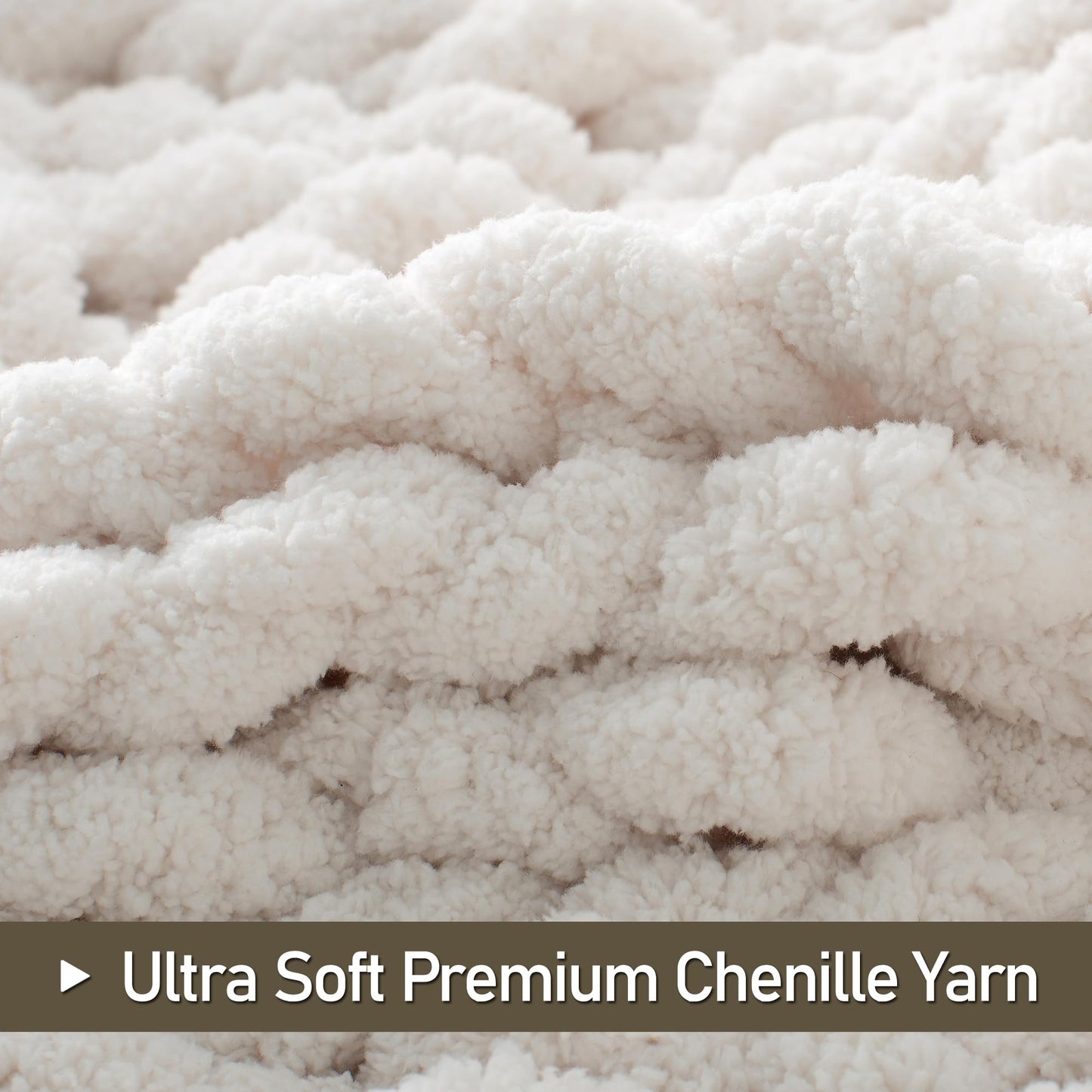 LONG CREATE Chunky Knit Throw Blanket 50"X 60", 100% Handmade with Soft Chenille Yarn, 4.4lbs Thick Cable Knitted Blankets, Large Rope Knot Crochet Throws for Couch Sofa Bed Home Decor, Cream White