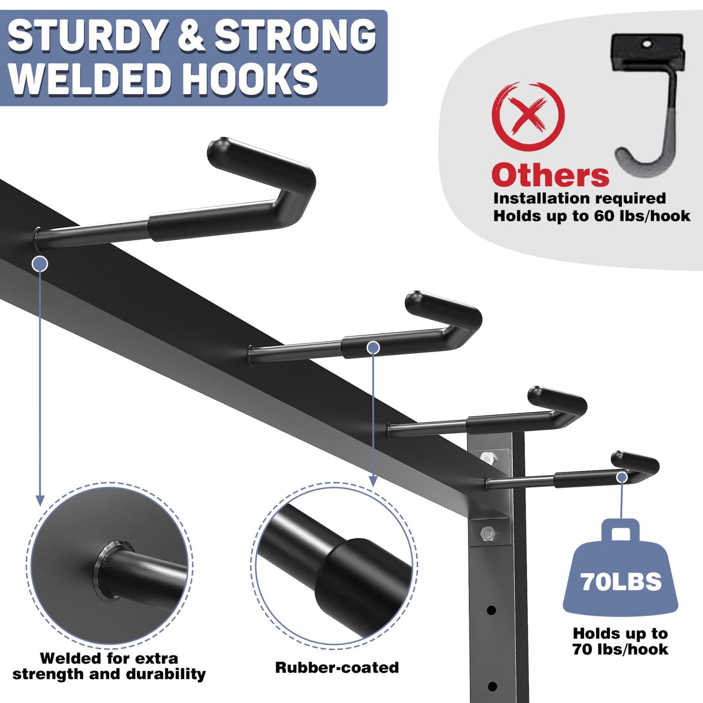 WALMANN Freestanding Bike Stand for Garage, 5 Bikes Vertical Bike Storage Stand Heavy Duty Bike Floor Stand, Holds Up to 70 lbs/Hook