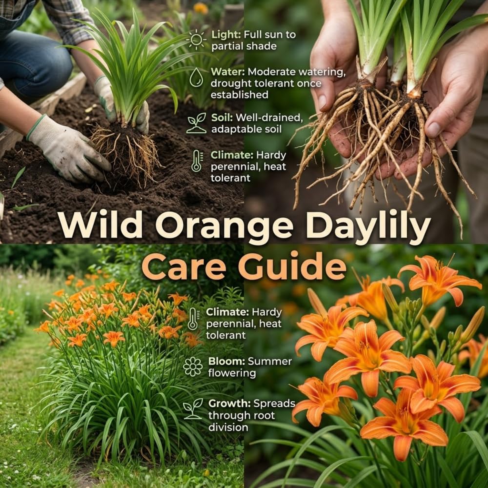 50 Wild Orange Daylily Live Roots, Hemerocallis Fulva, Vigorous Orange Flowering Perennial for Garden Borders