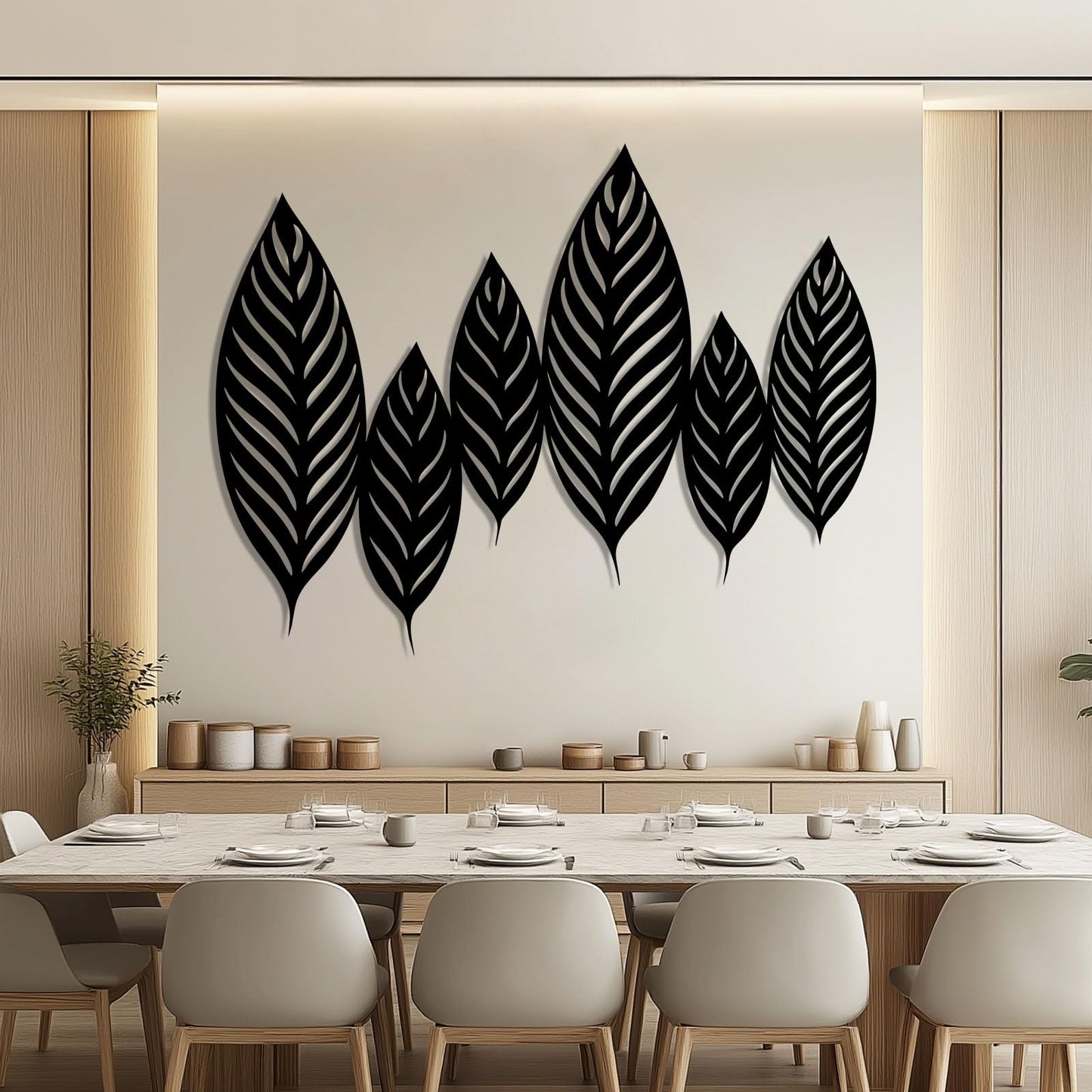 Chaser of Light Metal Leaf Wall Decor, Large Leaves Metal Wall Art, Minimalist Wall Art, Boho Wall Sculpture, Nature Decorations for Living Room, Bedroom (Black, 19"x14"/47x37cm)