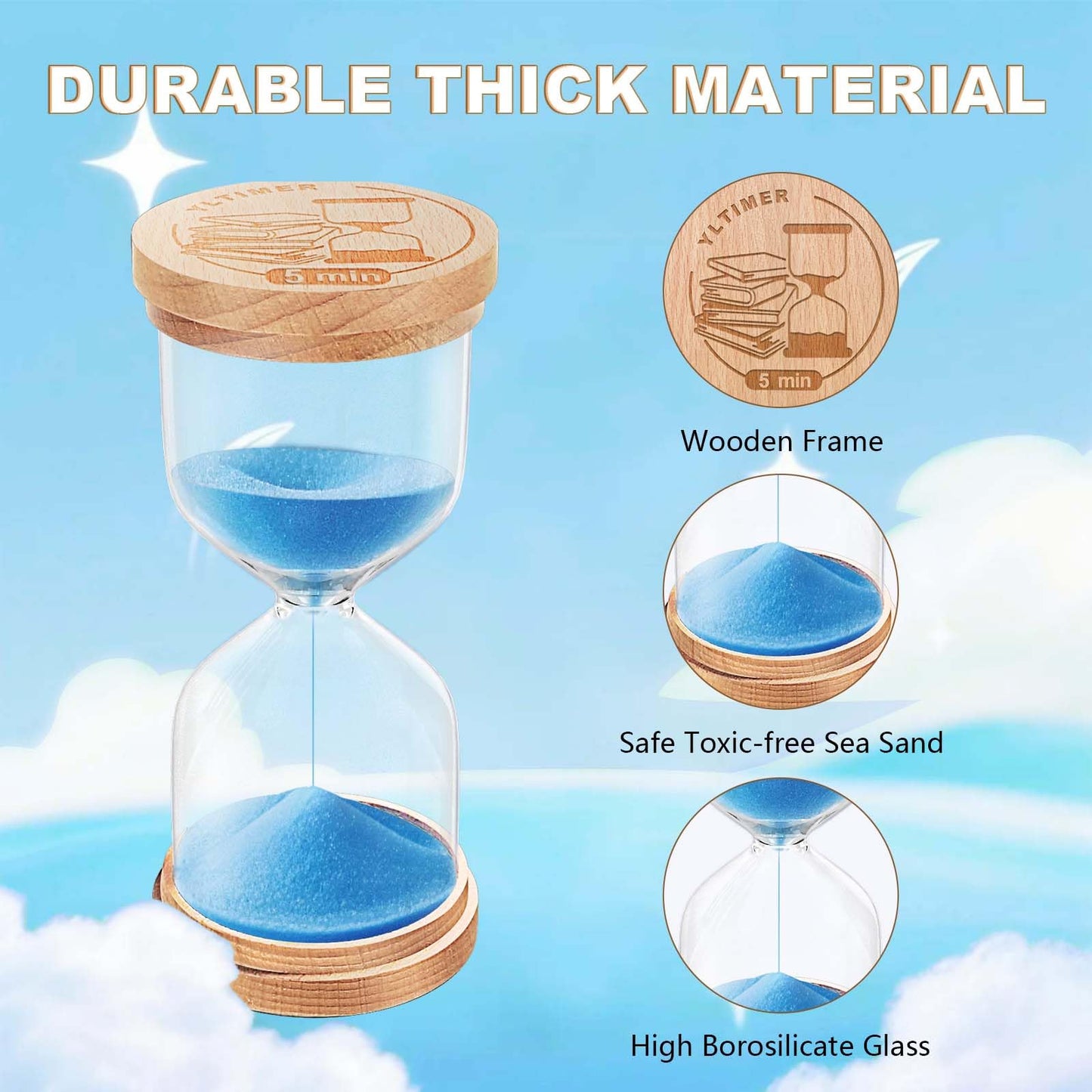 10 Minute Sand Timer, Wooden Blue Sand Clock for Kids, Small Hourglass,Reloj De Arena,Sandglass 10 Min for Classroom,Game,Decorative (Blue)