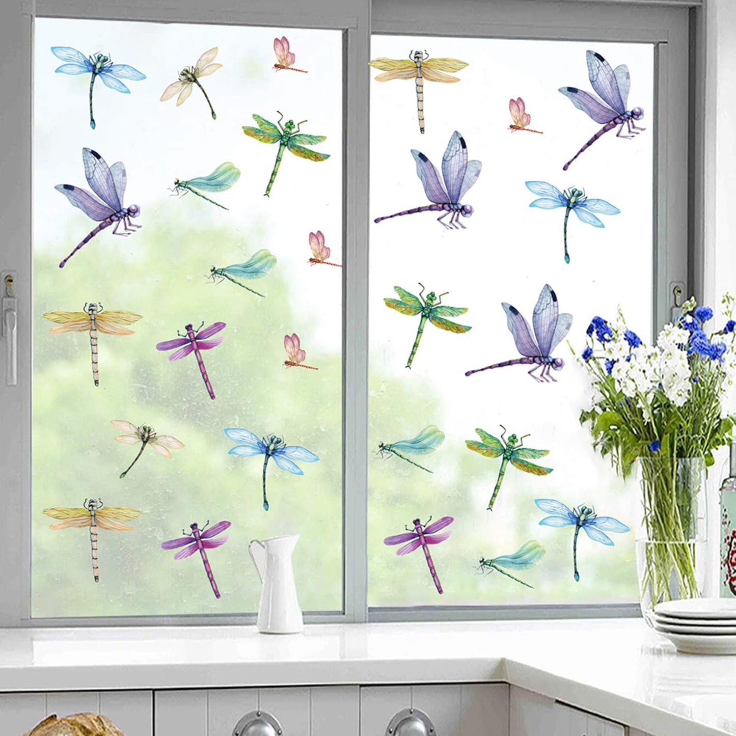 32 Pieces Dragonfly Window Clings Anti-Collision Window Decals Glass Alert Static Decals Prevent Birds Window Strikes for Glass Living Room Door Decoration