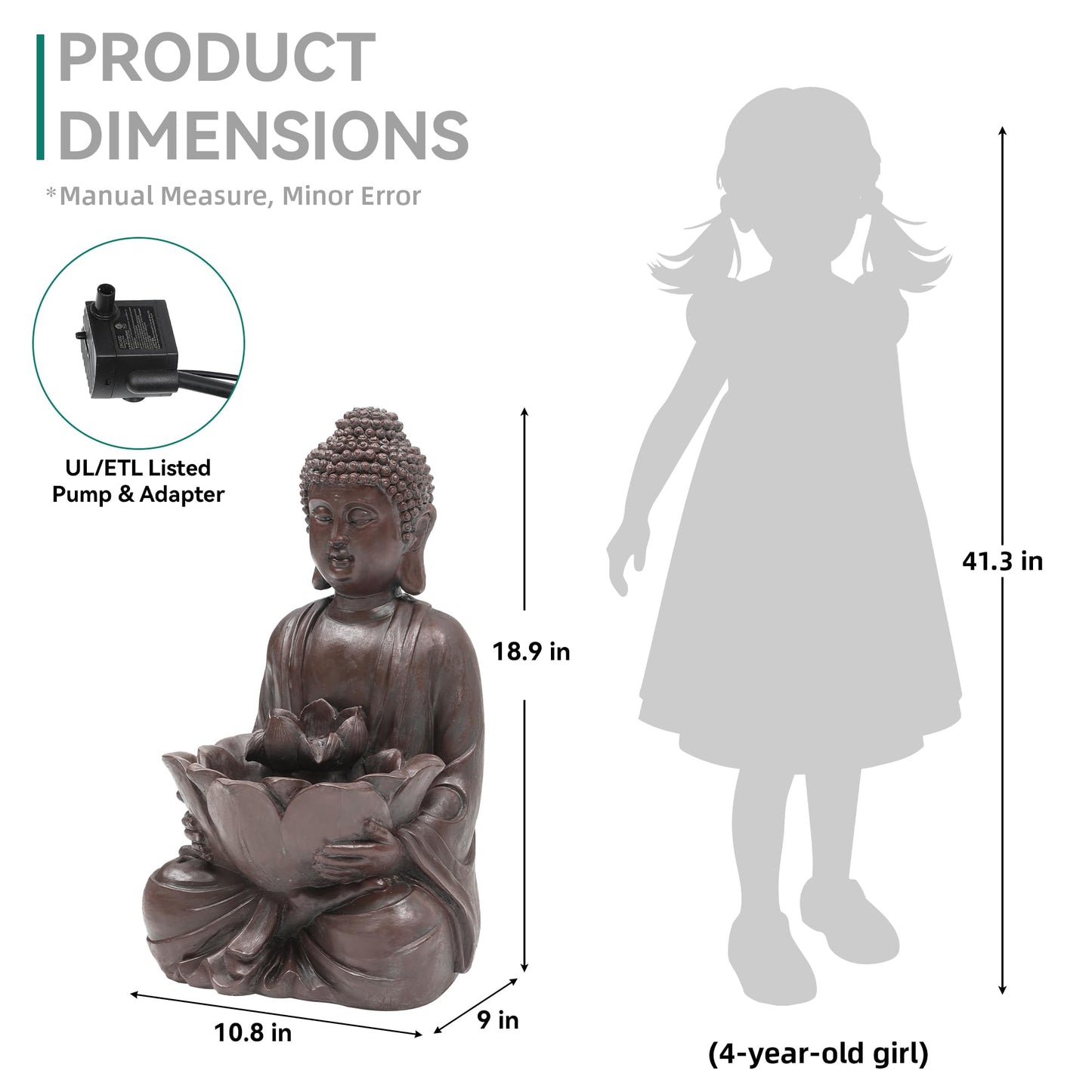Ultym Zen Buddha Water Fountain Outdoor, 19" H Handcrafted Buddha Statue Water Feature with Soothing Waterfalls & Lights, Peaceful Oasis for Garden Patio Yard Deck Living Room Floor Tabletop Decor