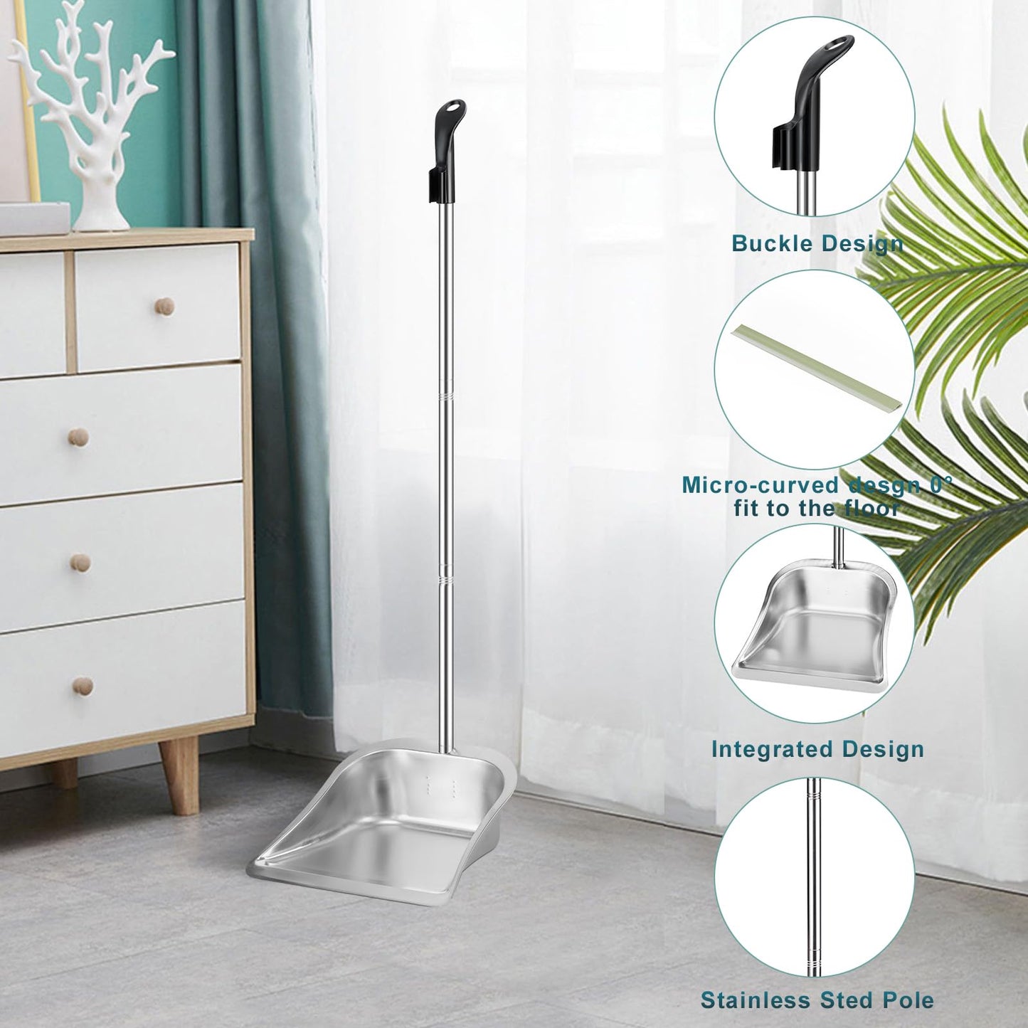 Yangbaga Dust Pans with Long Handle - 35”Heavy Duty Metal Upright Stand Up Dustpan - Long Handled Stand Up Dustpans - Best Dustpans for Home/Lobby/Shop/Garage/Yard
